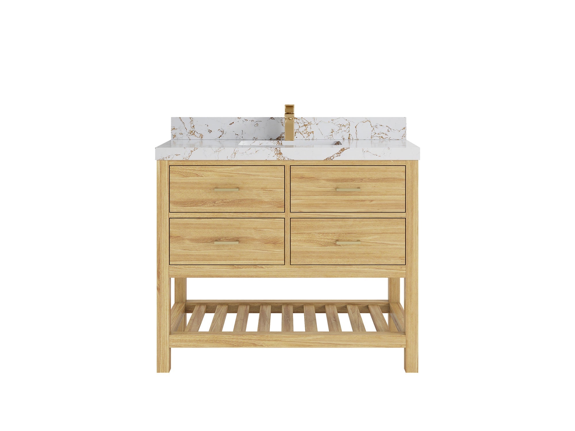 Parker Teak 42 in. W x 22 in. D Single Sink Bathroom Vanity in Light Natural with 2 in Viola Gold Quartz Countertop