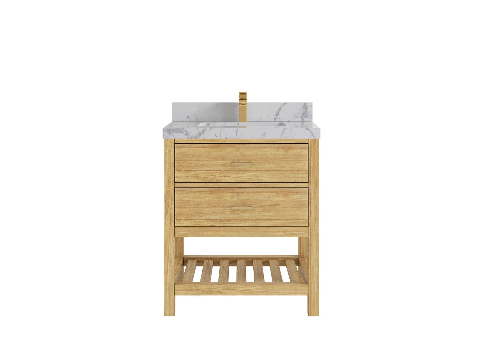 Parker Teak 30 in. W x 22 in. D Single Sink Bathroom Vanity in Light Natural with 2 in Venatino Quartz Countertop