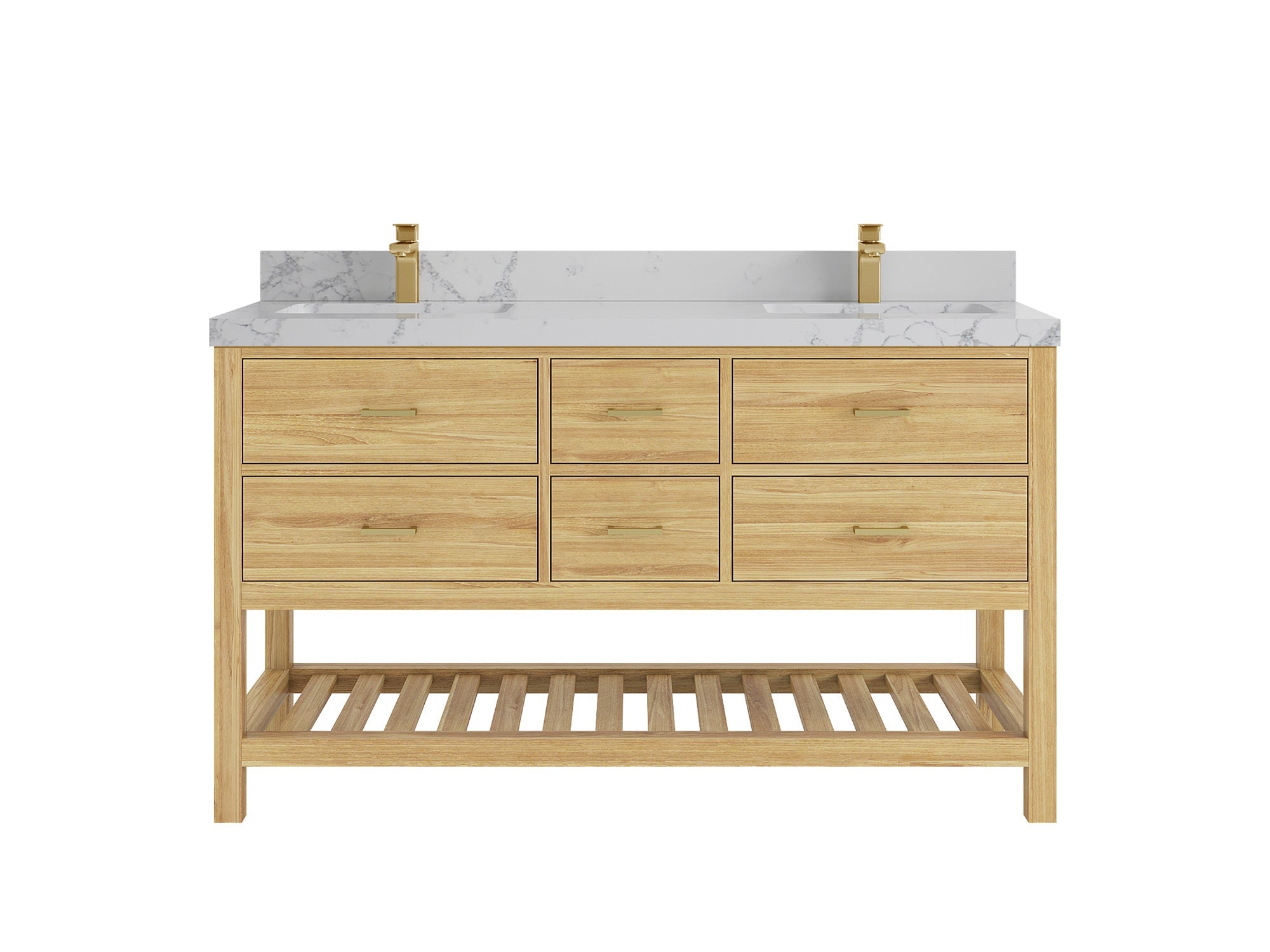 Parker Teak 60 in. W x 22 in. D double Sink Bathroom Vanity in Light Natural with 2 in Venatino Quartz