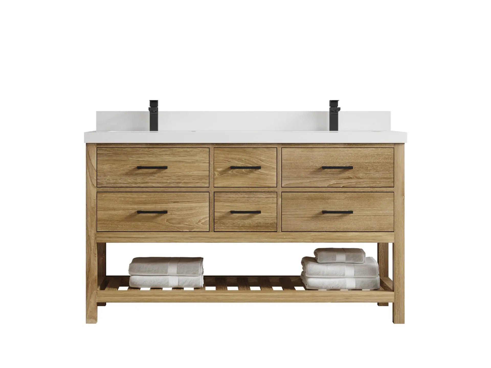 Parker Teak Wood 60 in. W x 22 in. D Double Sink Bathroom Vanity