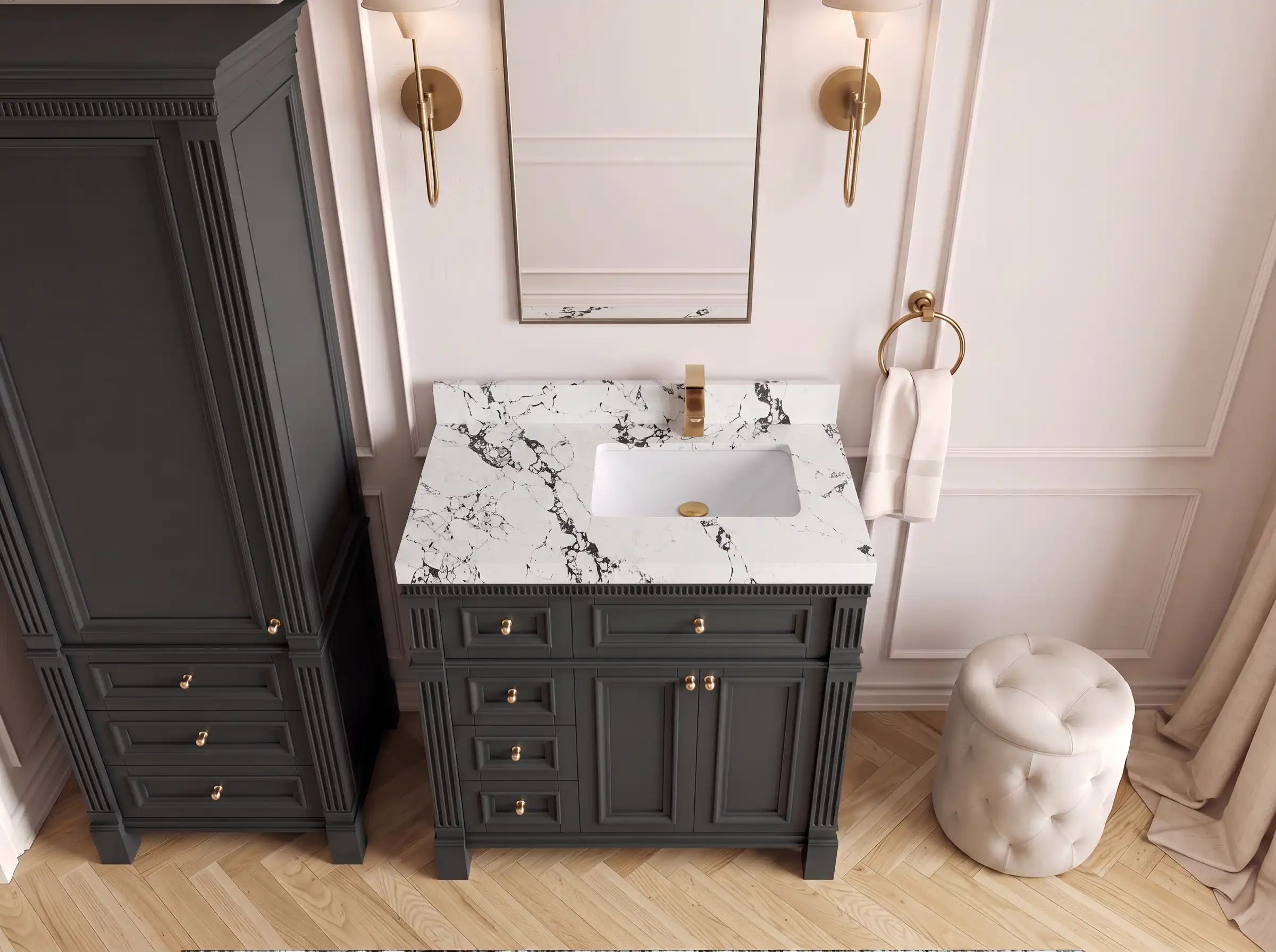 Paris 36 in. W x 22 in. D Right Offset Sink Bathroom Vanity