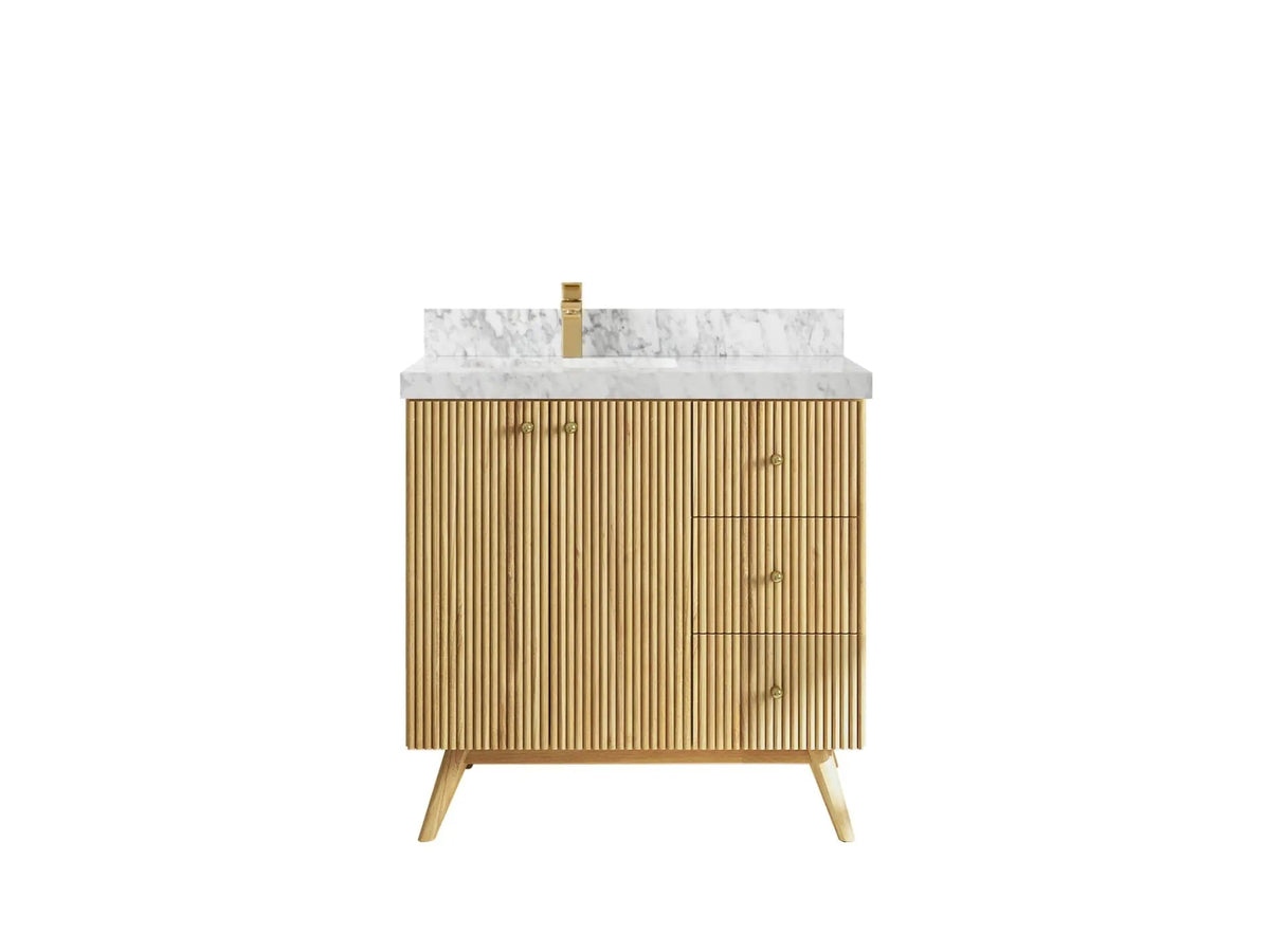 Pasadena Teak Wood 36 in. W x 22 in. D Left Offset Sink Bathroom Vanity
