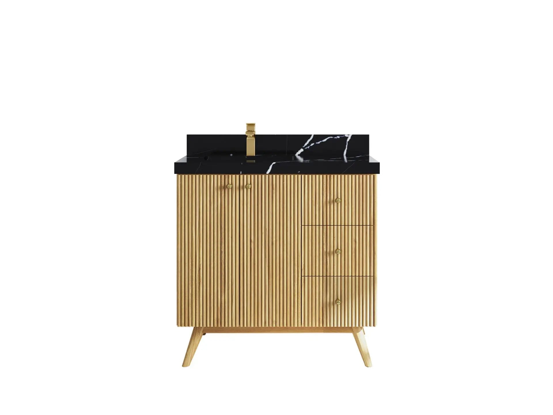 Pasadena Teak Wood 36 in. W x 22 in. D Left Offset Sink Bathroom Vanity