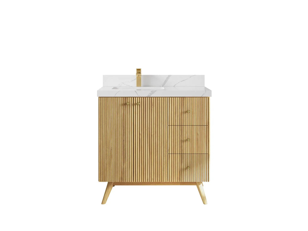 Pasadena Teak Wood 36 in. W x 22 in. D Left Offset Sink Bathroom Vanity
