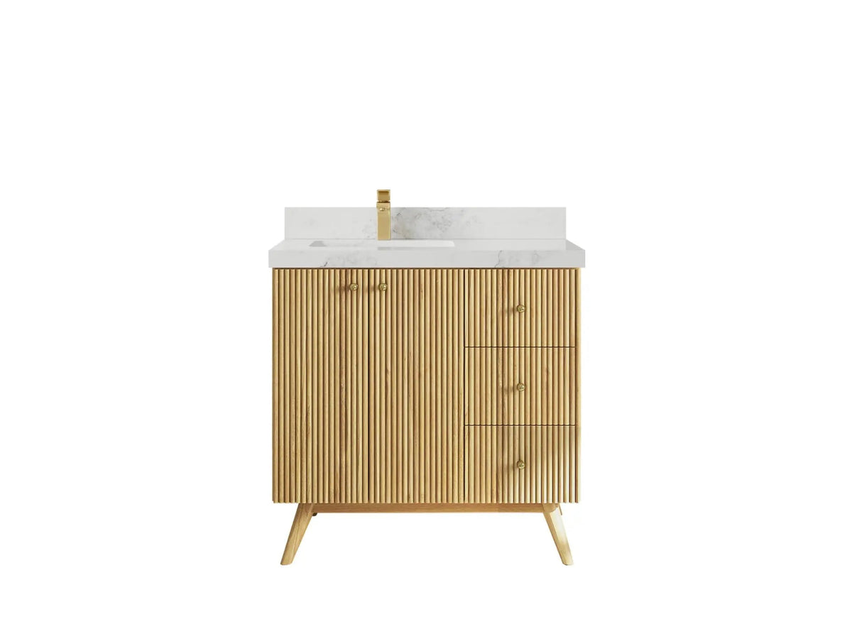 Pasadena Teak Wood 36 in. W x 22 in. D Left Offset Sink Bathroom Vanity