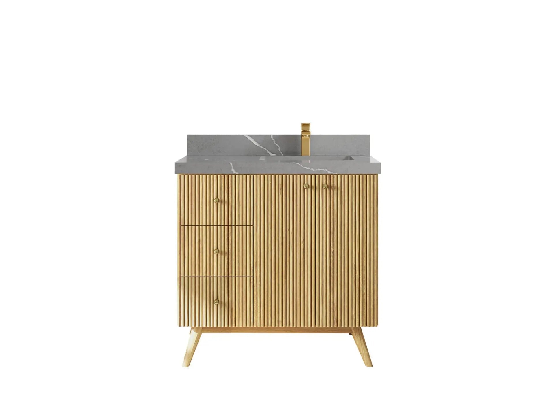 Pasadena Teak Wood 36 in. W x 22 in. D Right Offset Sink Bathroom Vanity