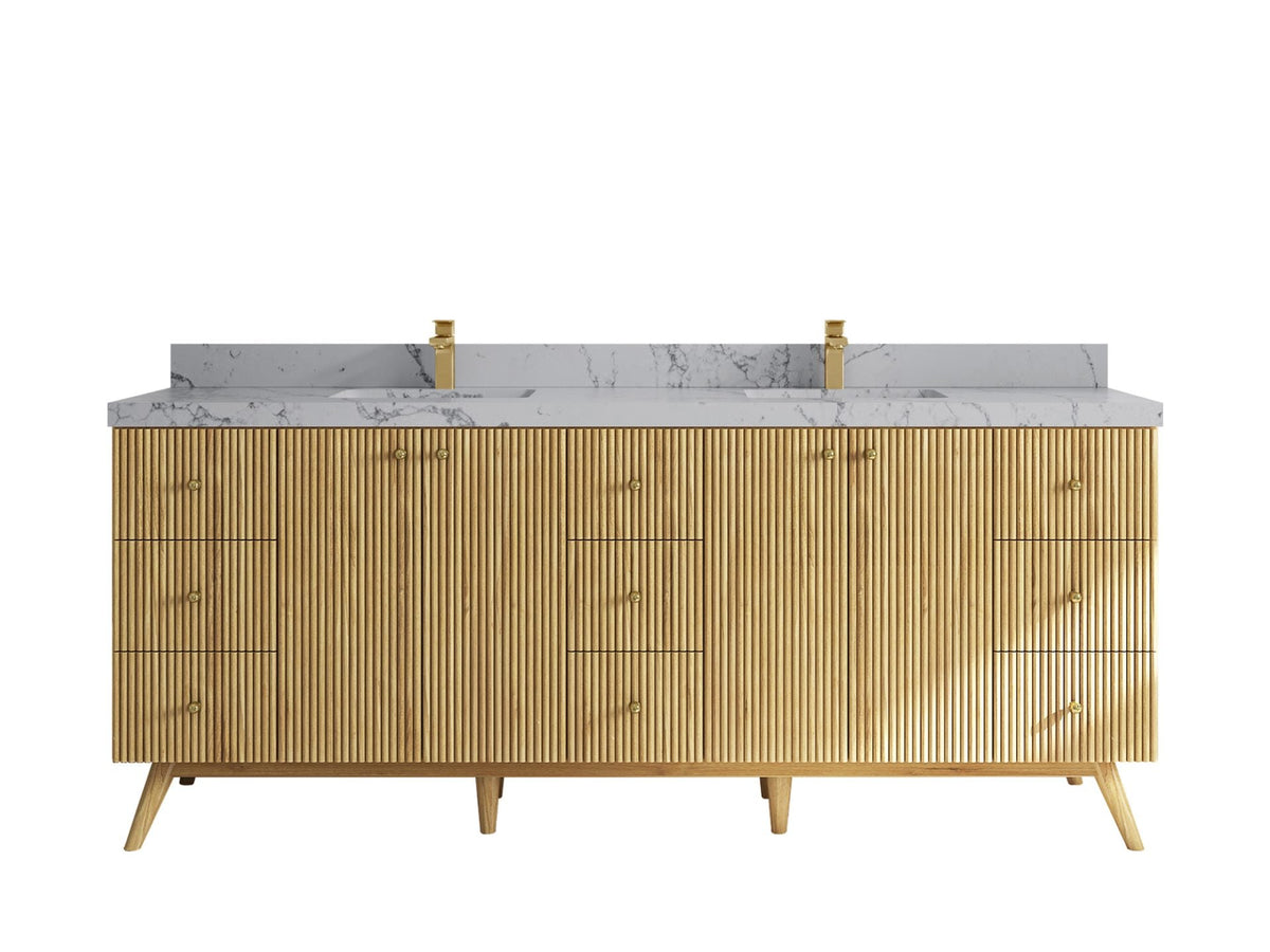 Pasadena Teak Wood 84 in. W x 22 in. D Double Sink Bathroom Vanity