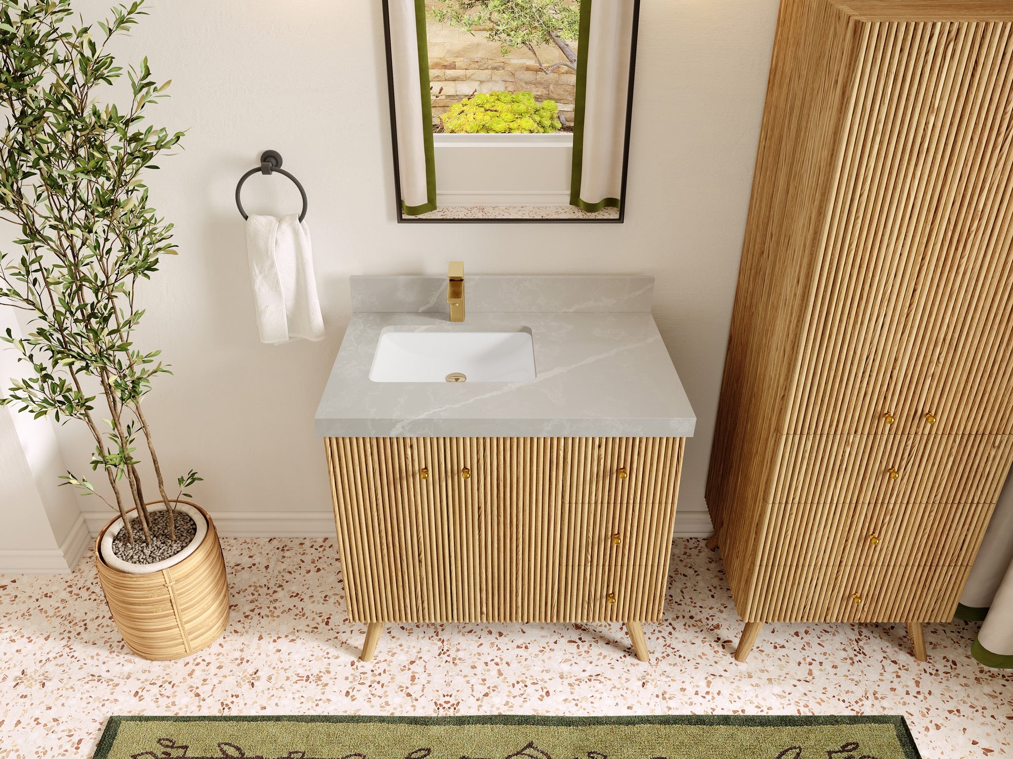 Pasadena White Oak 36 in. W x 22 in. D Left Offset Sink Bathroom Vanity