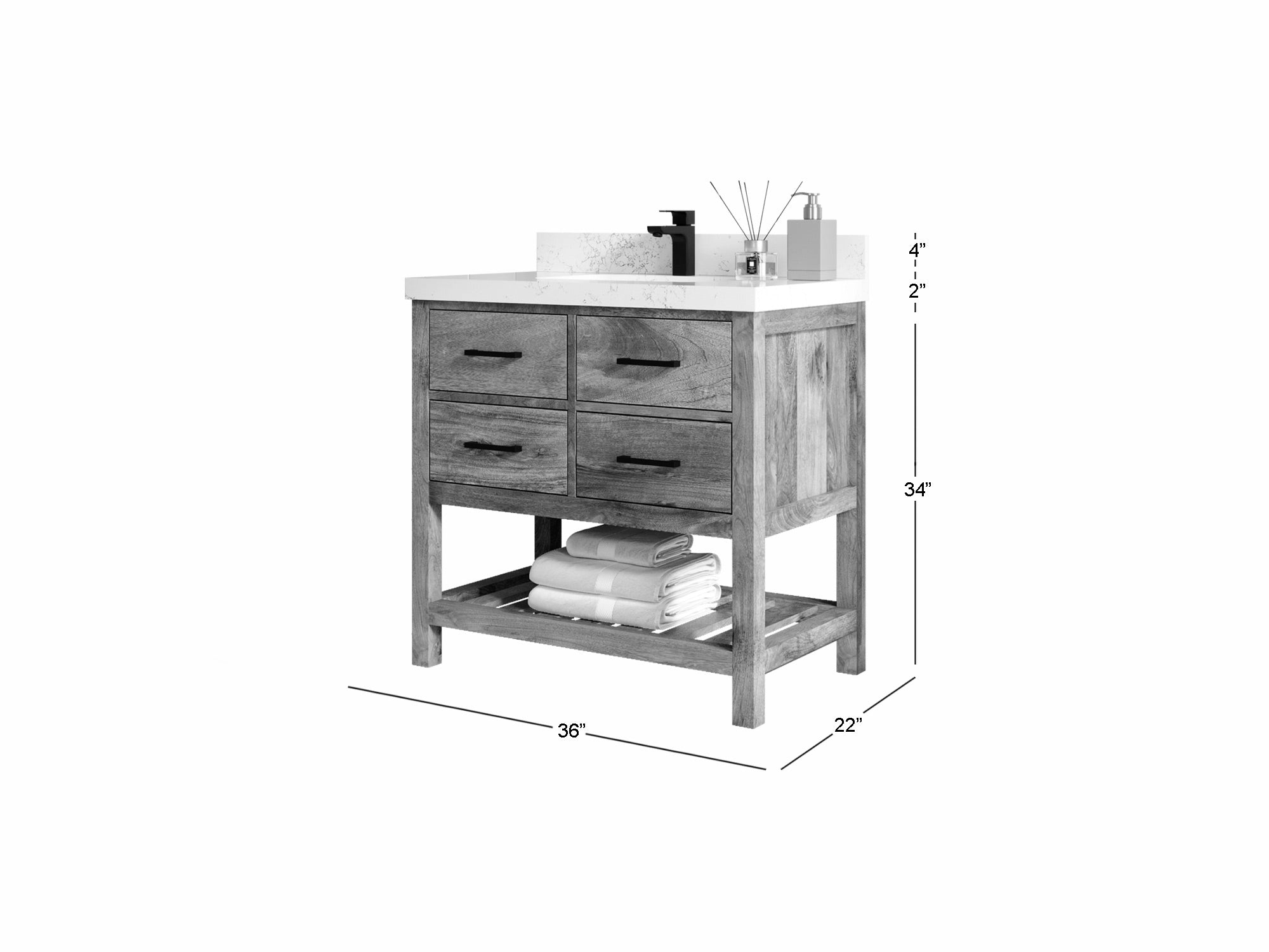 Parker Mango Wood 36 in. W x 22 in. D Center Sink Bathroom Vanity