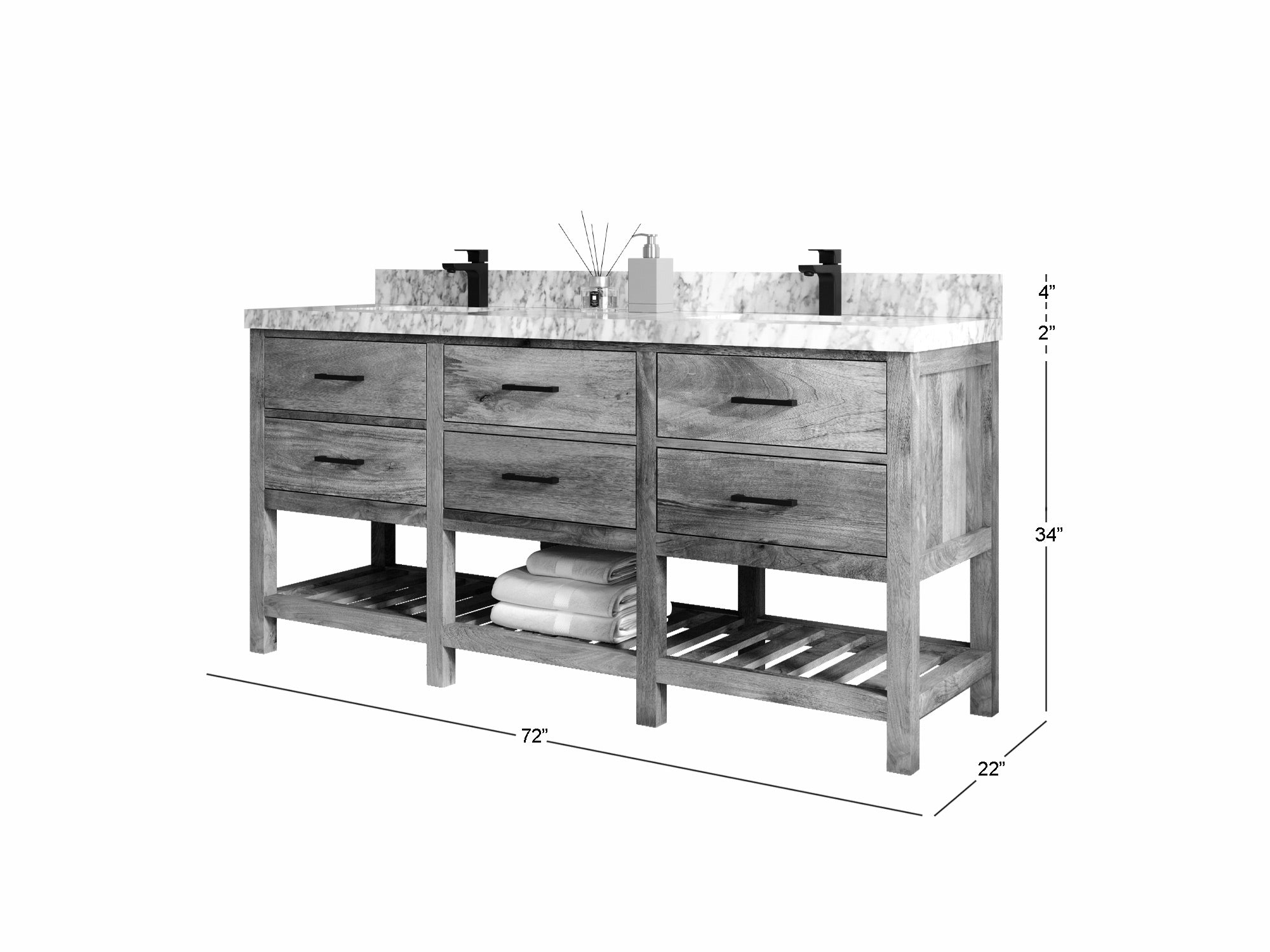 Parker Mango Wood 72 in. W x 22 in. D Double Sink Bathroom Vanity