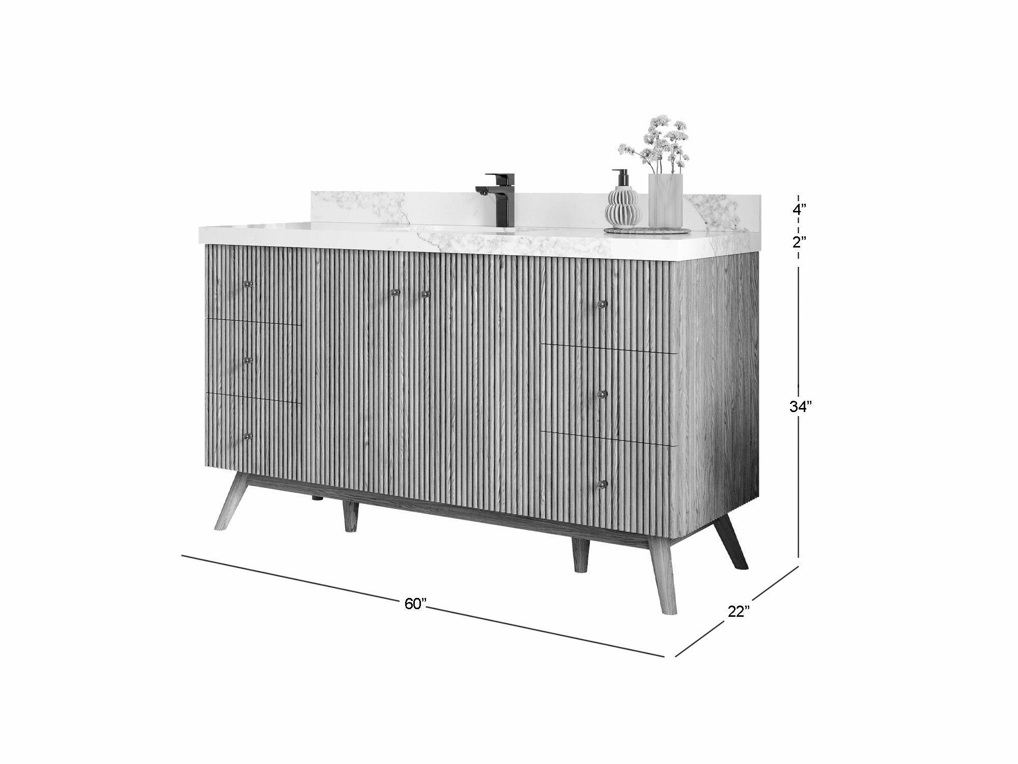 Pasadena White Oak 60 in. W x 22 in. D Single Sink Bathroom Vanity