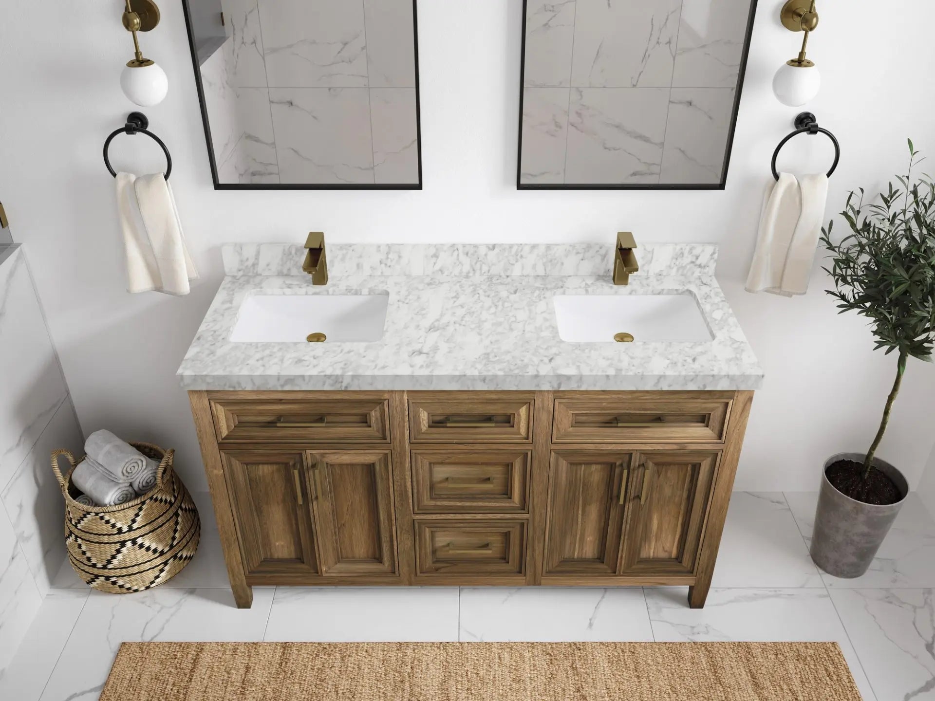Santa Monica Teak Wood 60 in. W x 22 in. D Double Sink Bathroom Vanity