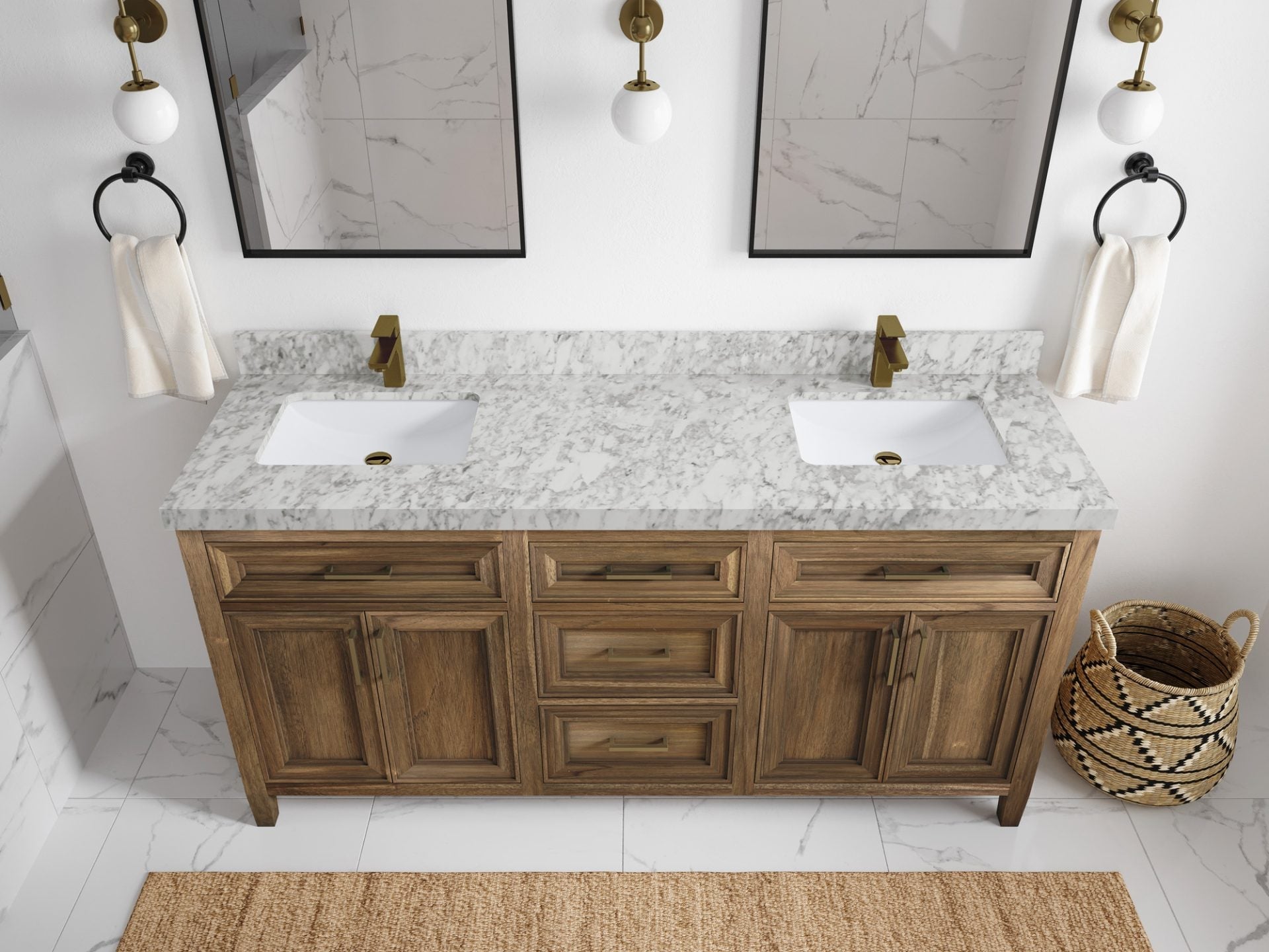Santa Monica Teak Wood 72 in. W x 22 in. D Double Sink Bathroom Vanity