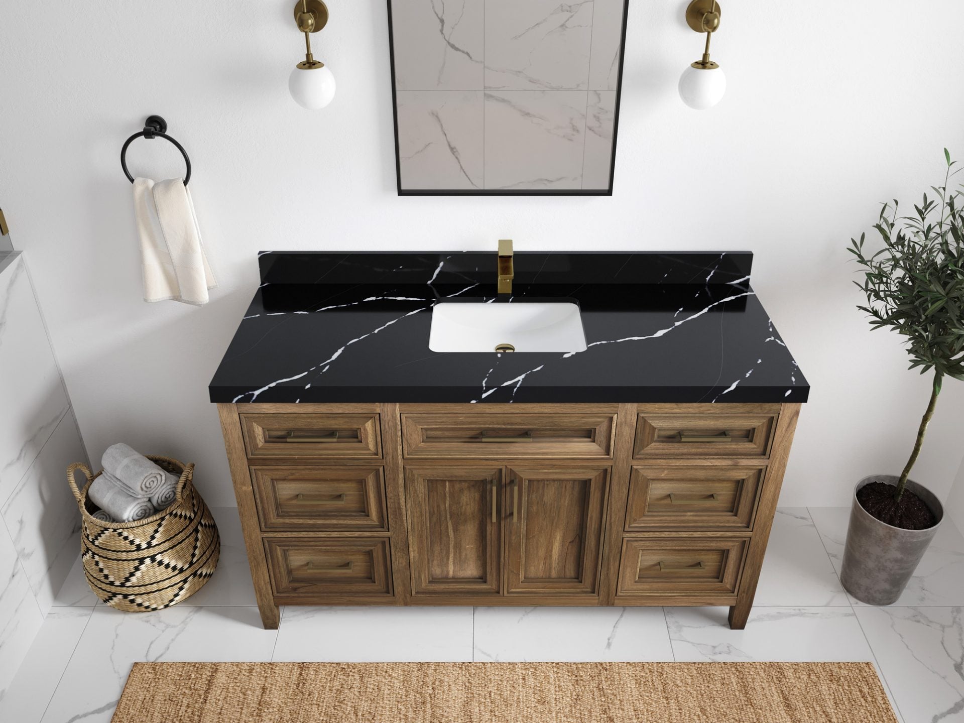 Santa Monica Teak Wood 60 in. W x 22 in. D Single Sink Bathroom Vanity