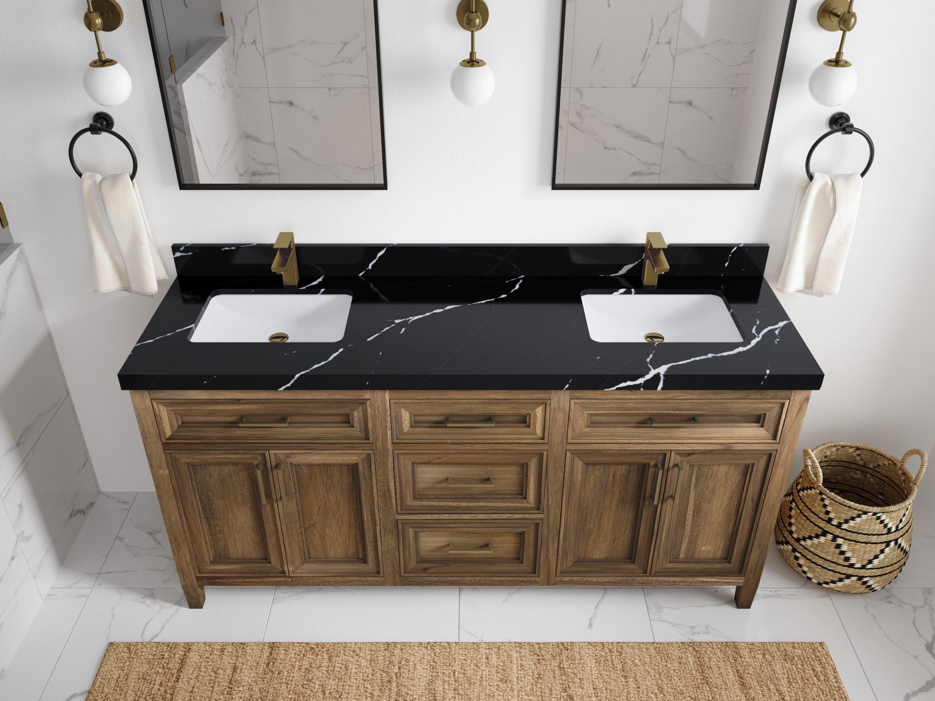 Santa Monica Teak Wood 72 in. W x 22 in. D Double Sink Bathroom Vanity