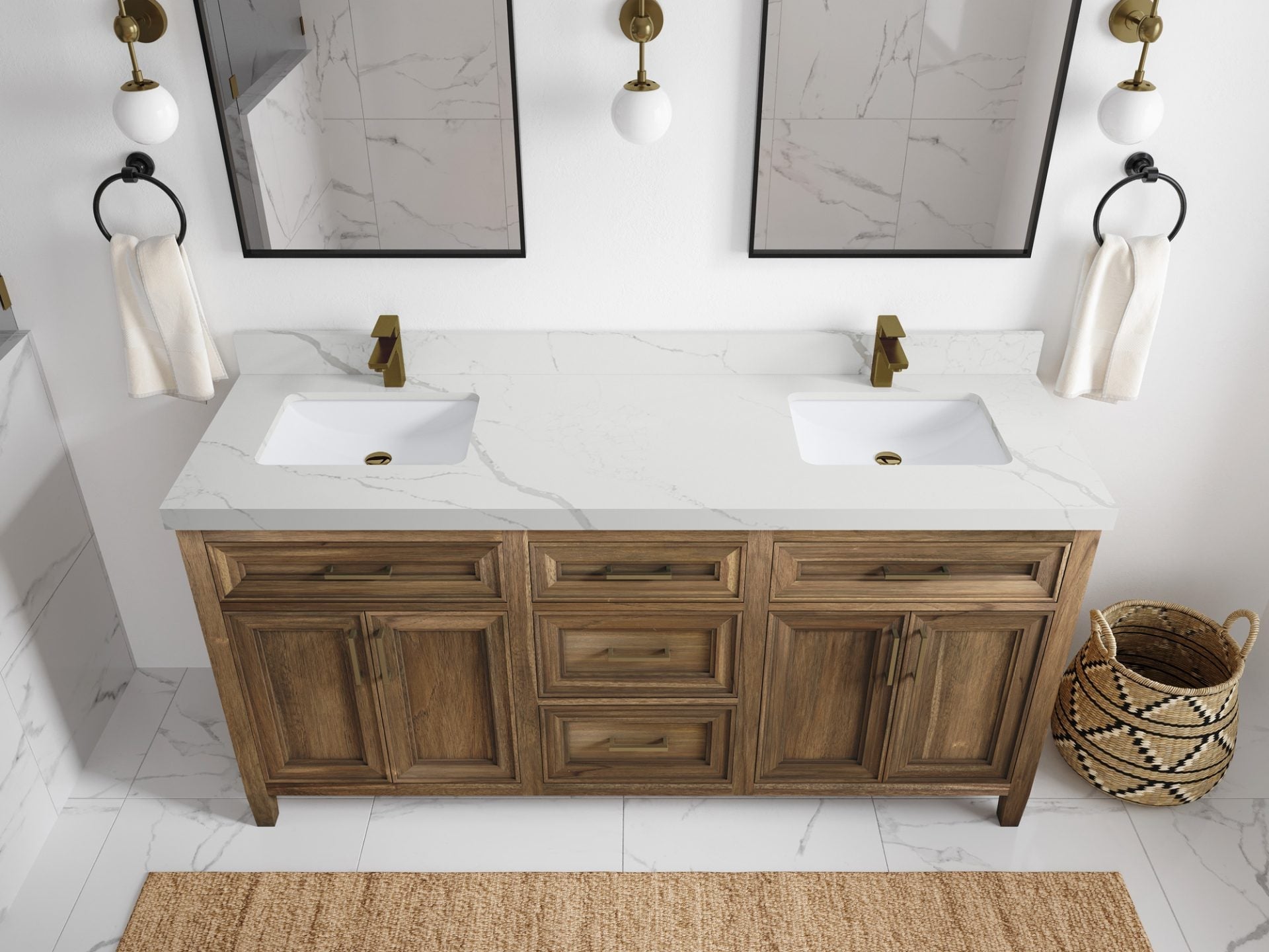 Santa Monica Teak Wood 72 in. W x 22 in. D Double Sink Bathroom Vanity