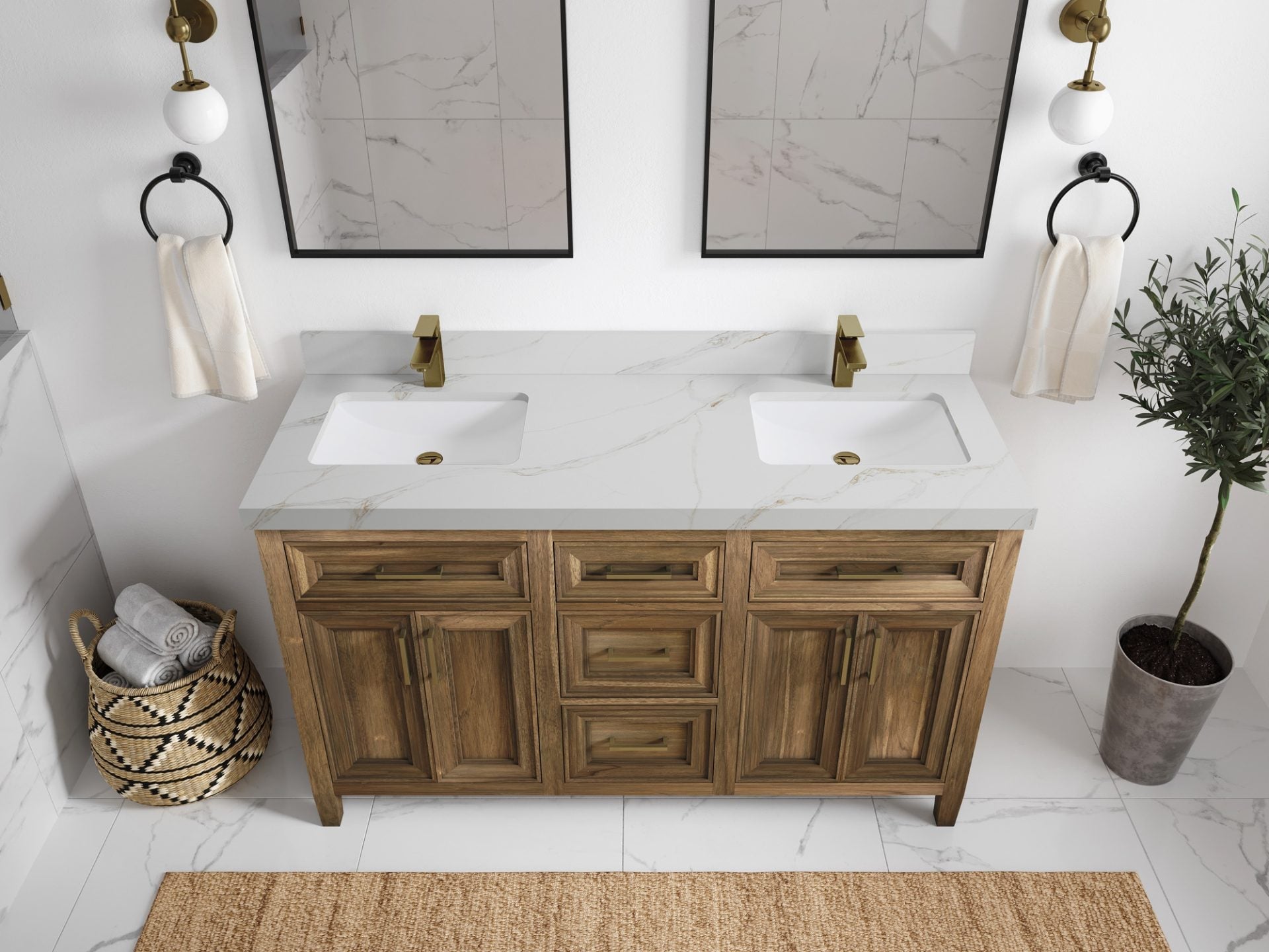Santa Monica Teak Wood 60 in. W x 22 in. D Double Sink Bathroom Vanity