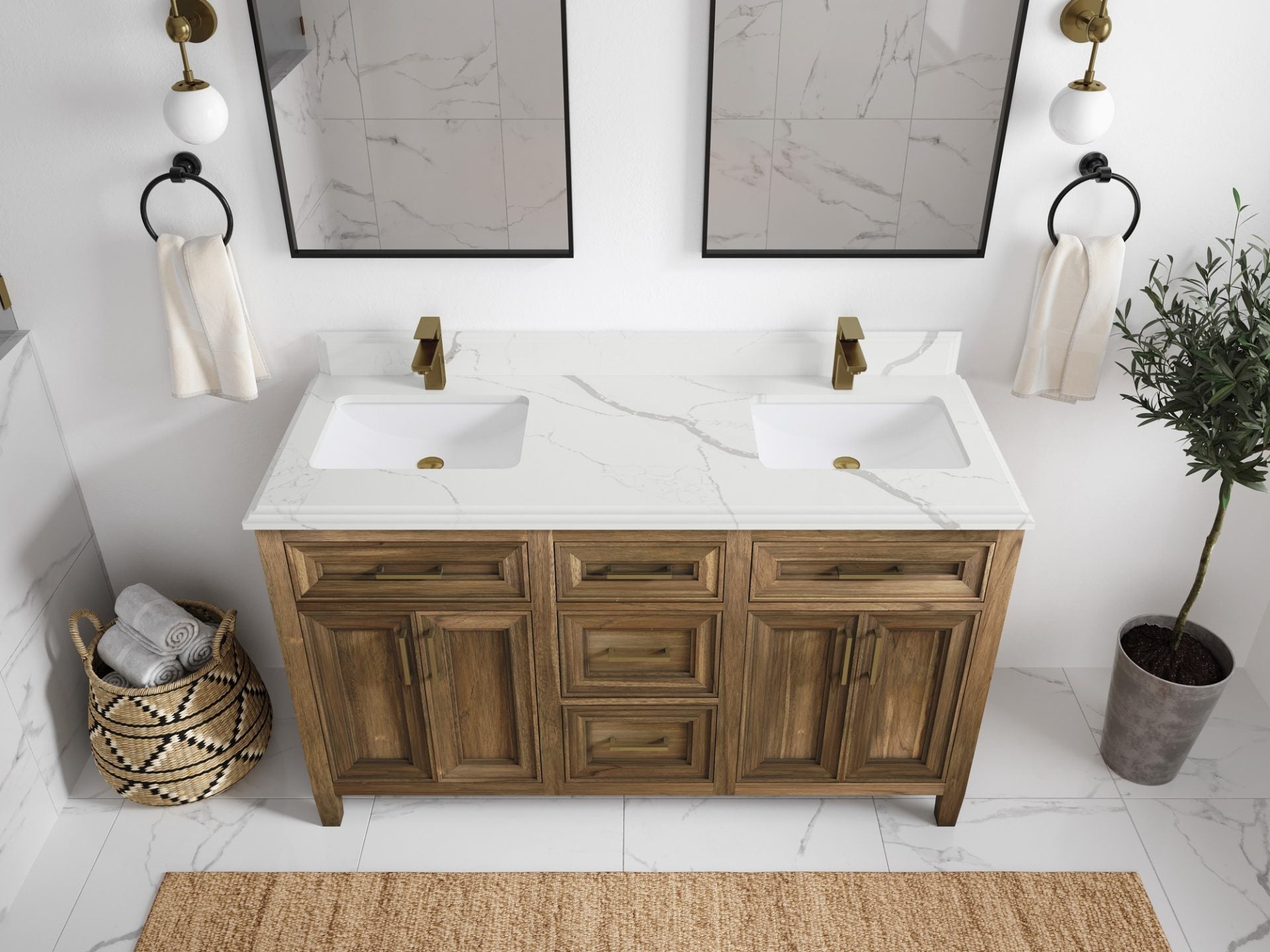 Santa Monica Teak Wood 60 in. W x 22 in. D Double Sink Bathroom Vanity