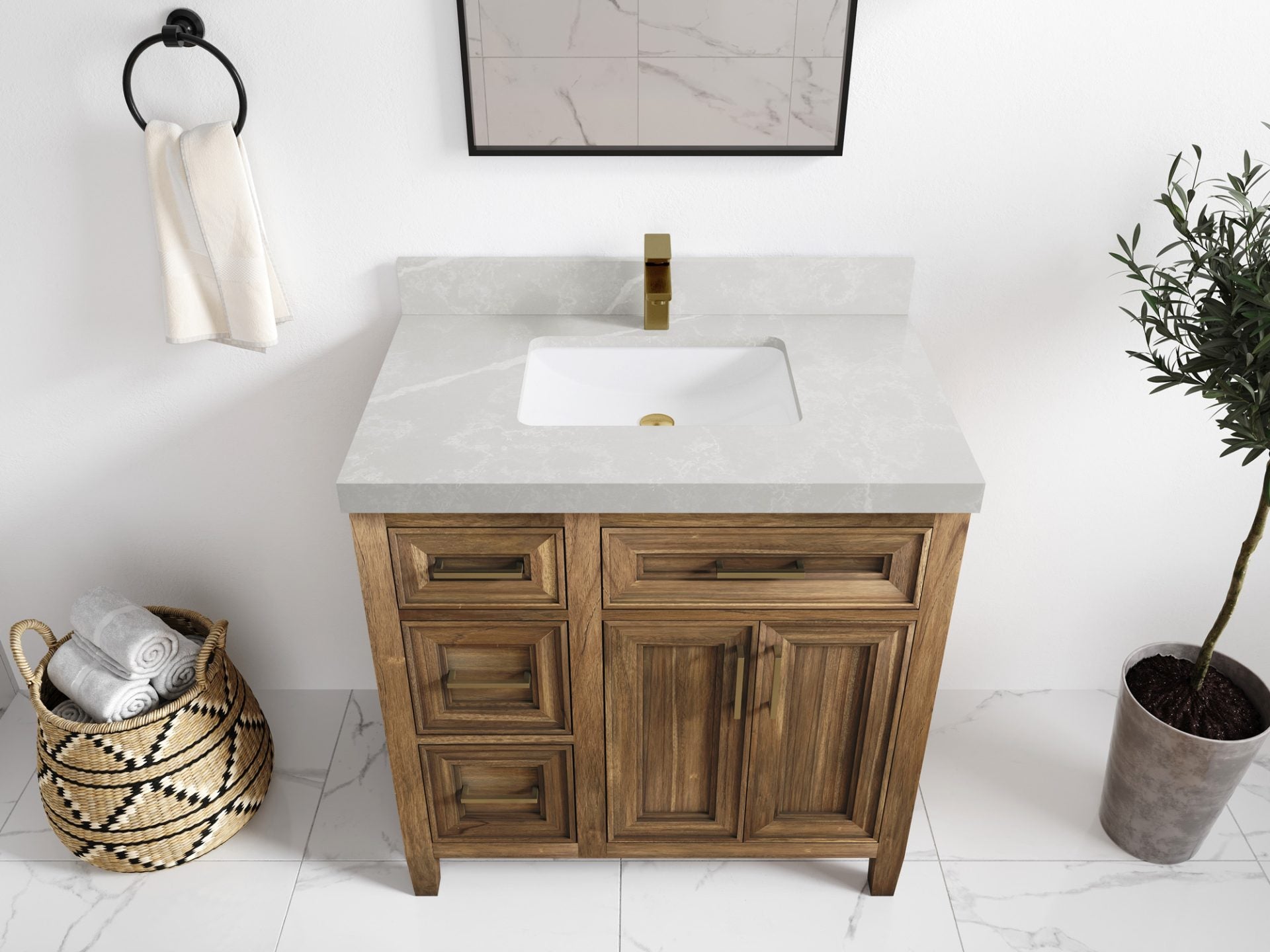 Santa Monica Teak Wood 36 in. W x 22 in. D Center Sink Bathroom Vanity