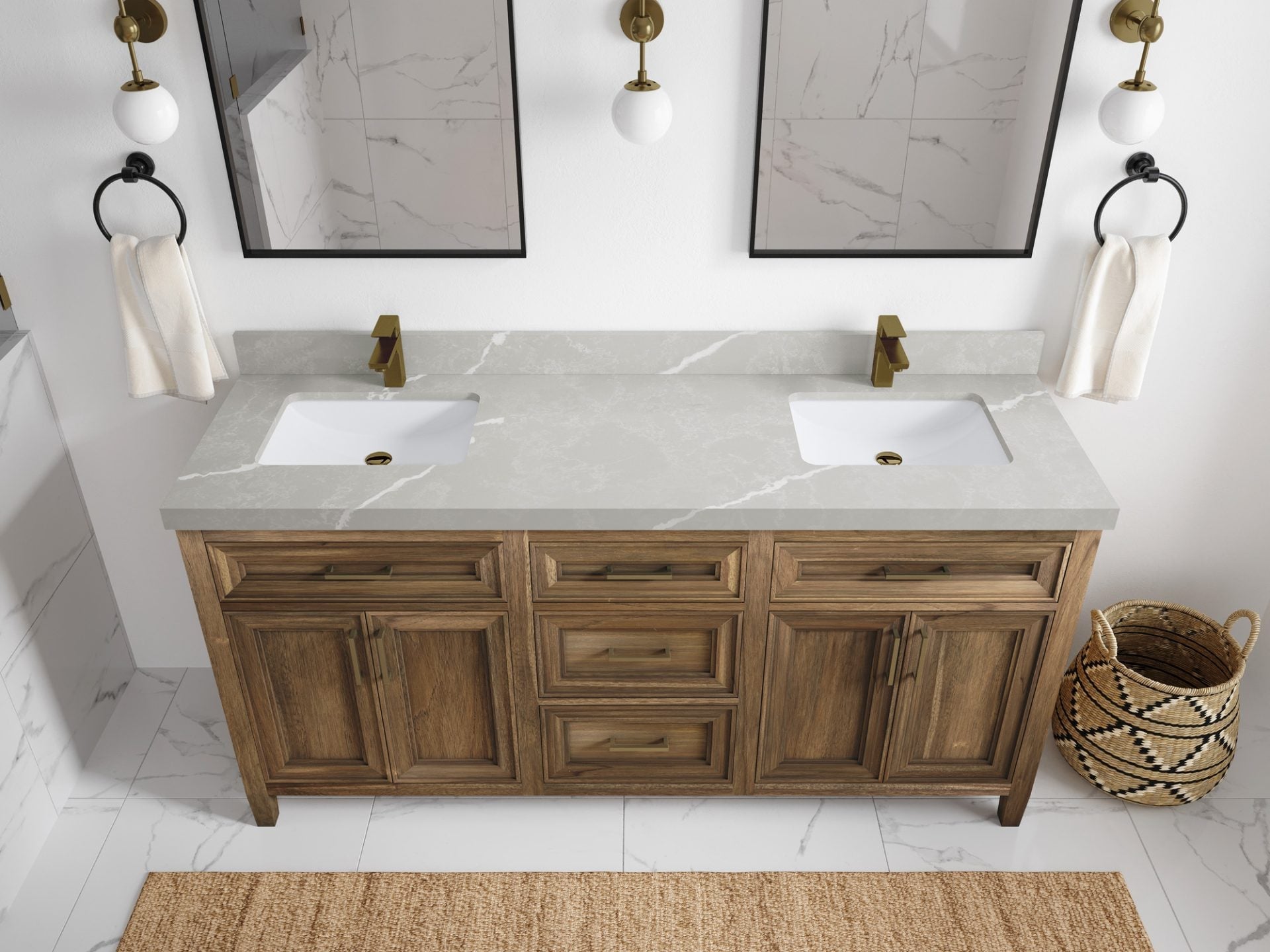 Santa Monica Teak Wood 72 in. W x 22 in. D Double Sink Bathroom Vanity