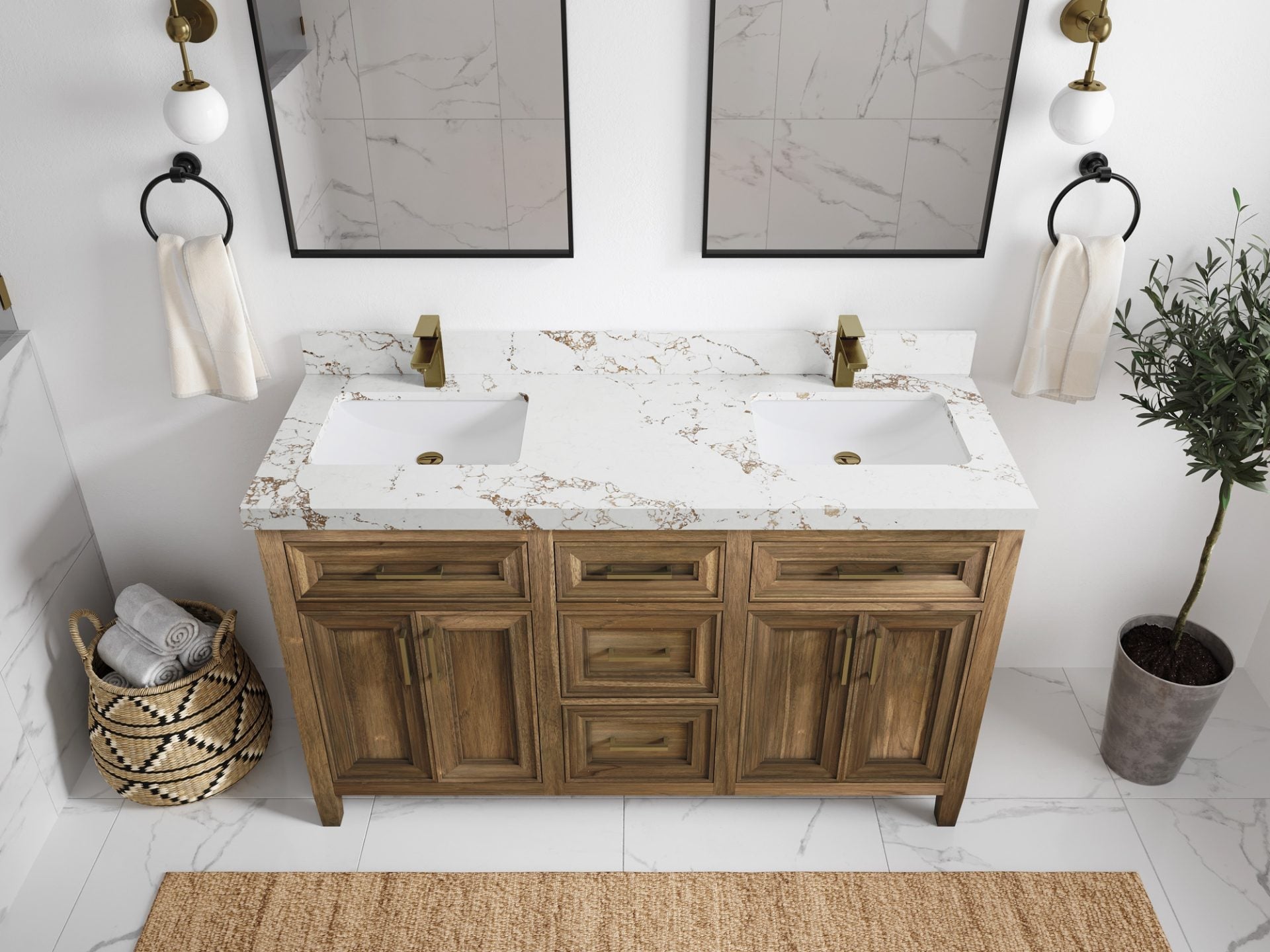 Santa Monica Teak Wood 60 in. W x 22 in. D Double Sink Bathroom Vanity