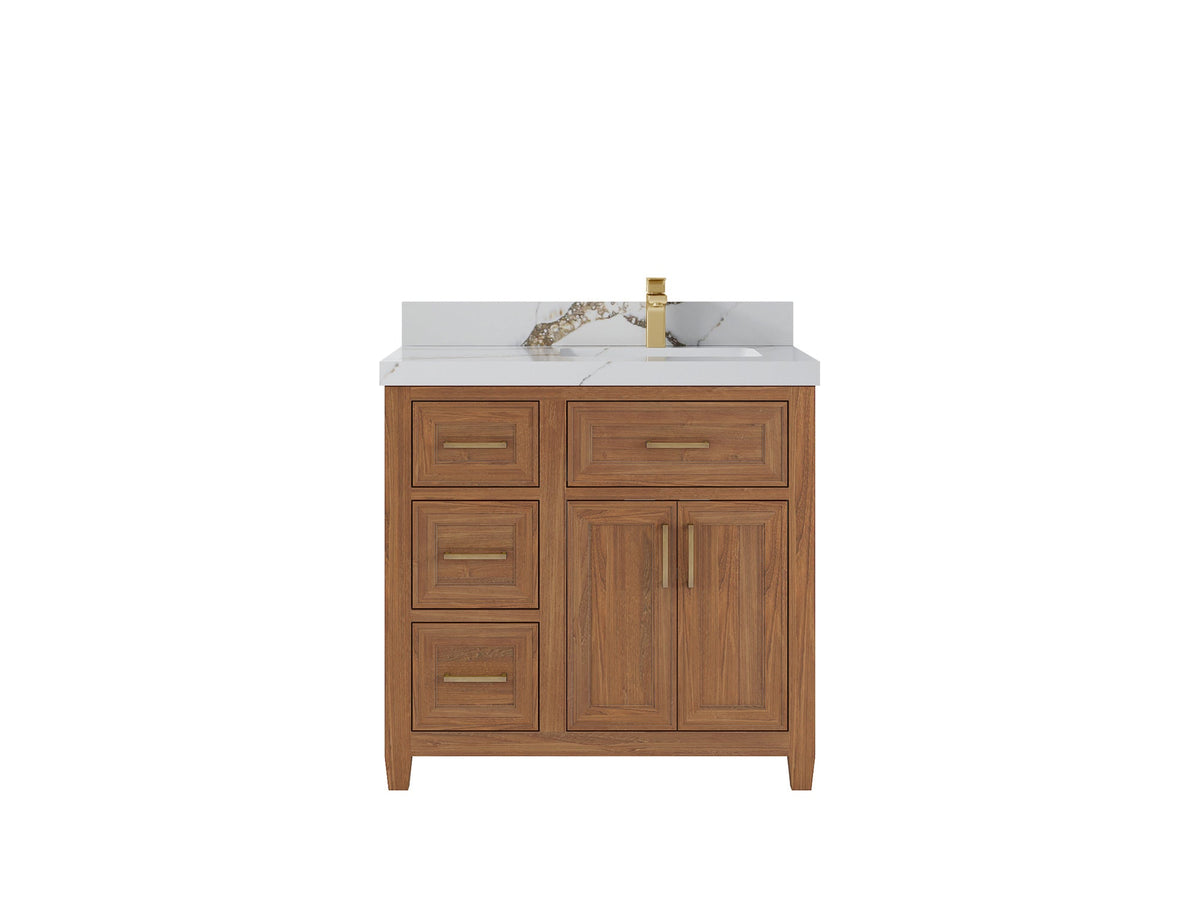 Santa Monica Teak Wood 36 in. W x 22 in. D Right Offset Sink Bathroom Vanity
