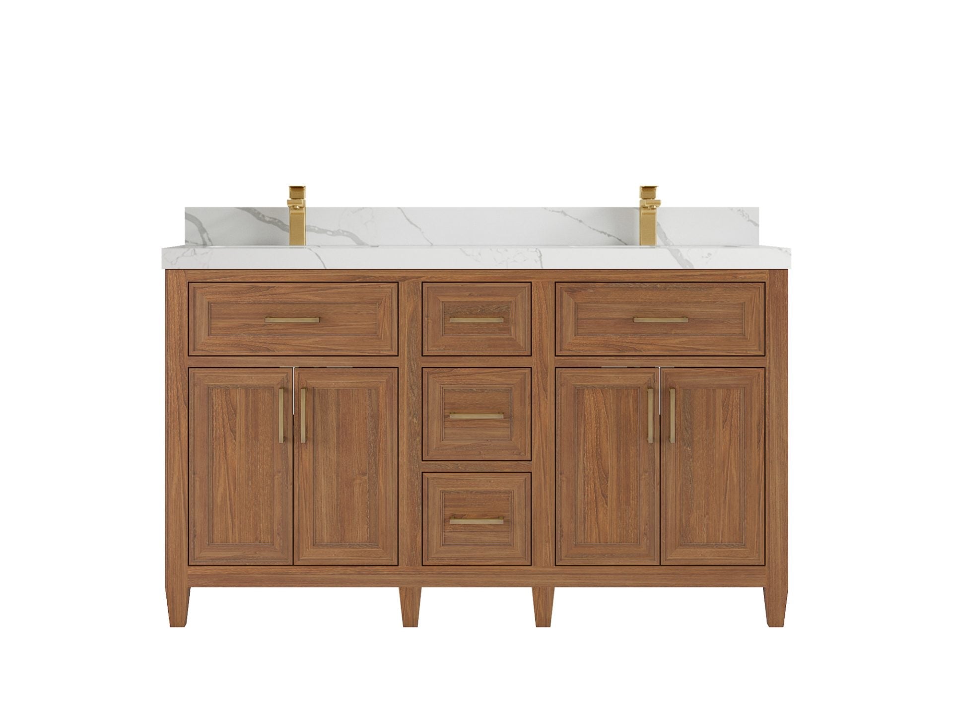 Santa Monica Teak Wood 60 in. W x 22 in. D Double Sink Bathroom Vanity