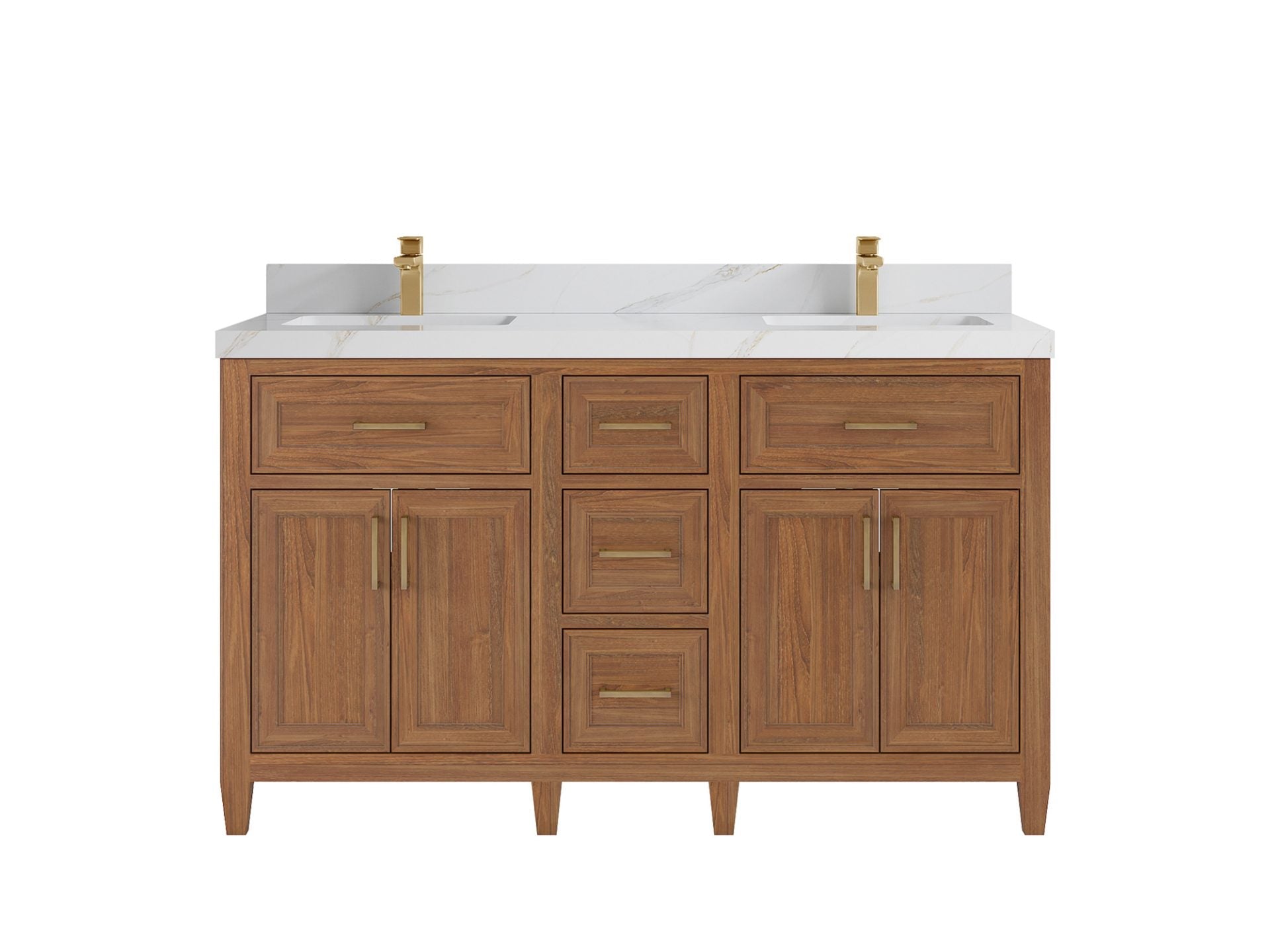 Santa Monica Teak Wood 60 in. W x 22 in. D Double Sink Bathroom Vanity