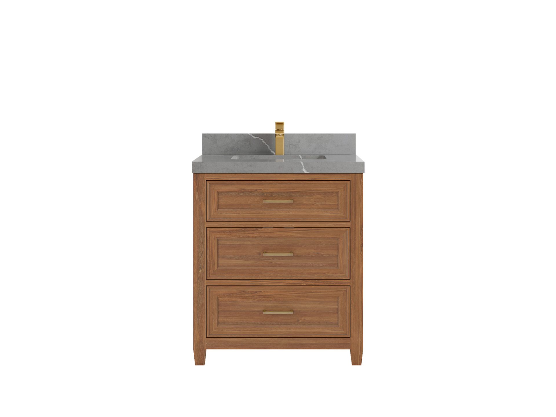 Santa Monica Teak 30 in. W x 22 in. D Single Sink Bathroom Vanity in Dark Natural with 2 in Piatra Gray Quartz Countertop