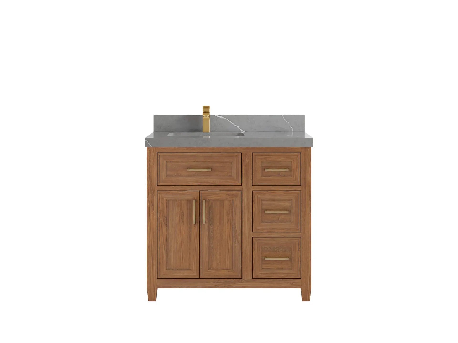 Santa Monica Teak Wood 36 in. W x 22 in. D Left Offset Sink Bathroom Vanity