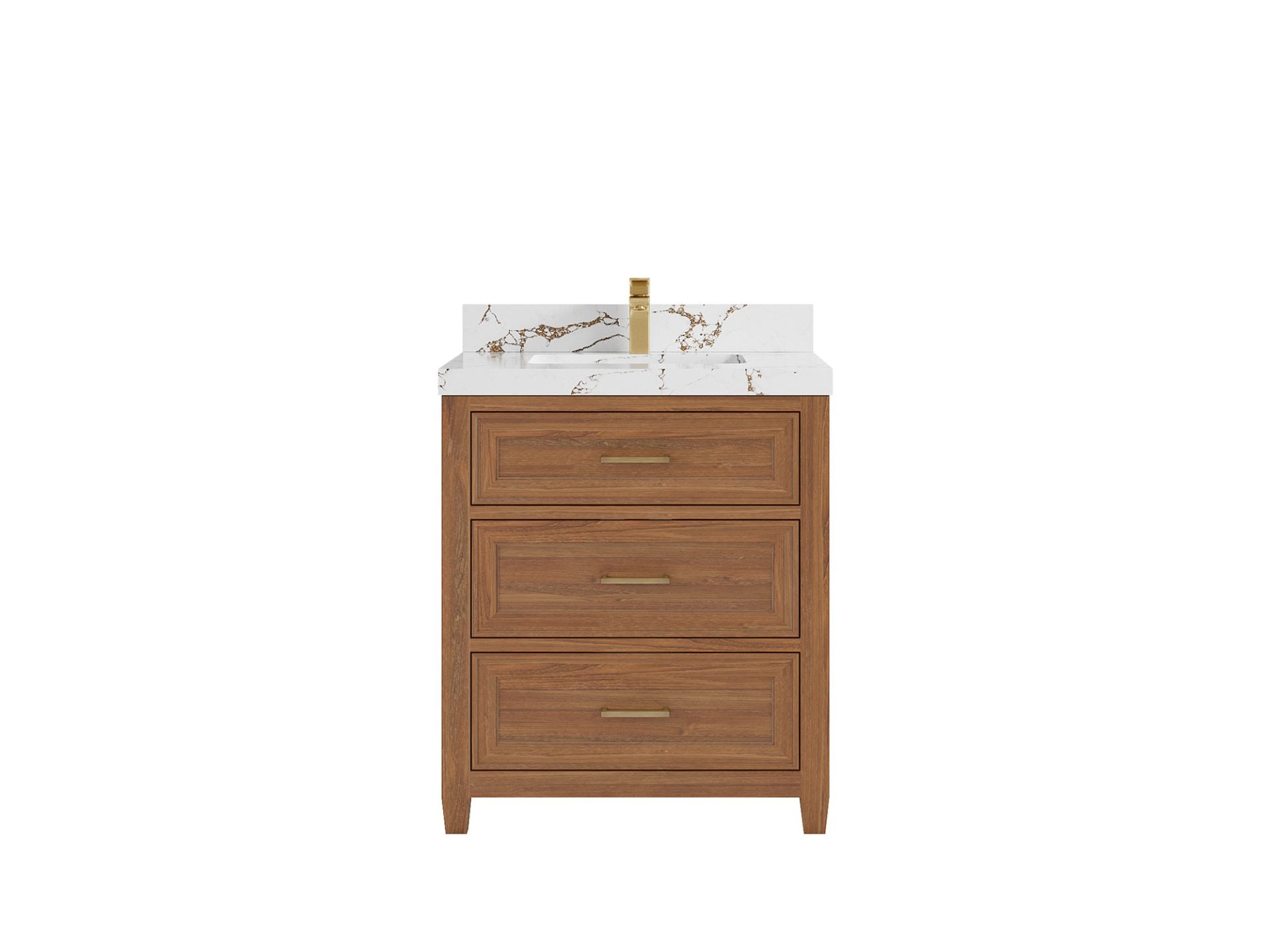 Santa Monica Teak 30 in. W x 22 in. D Single Sink Bathroom Vanity in Dark Natural with 2 in Viola Brown Quartz Countertop