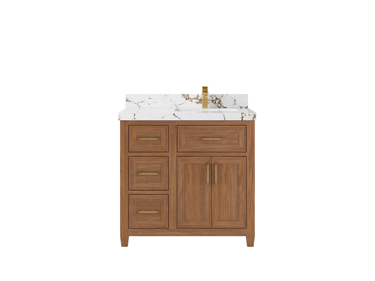 Santa Monica Teak Wood 36 in. W x 22 in. D Right Offset Sink Bathroom Vanity