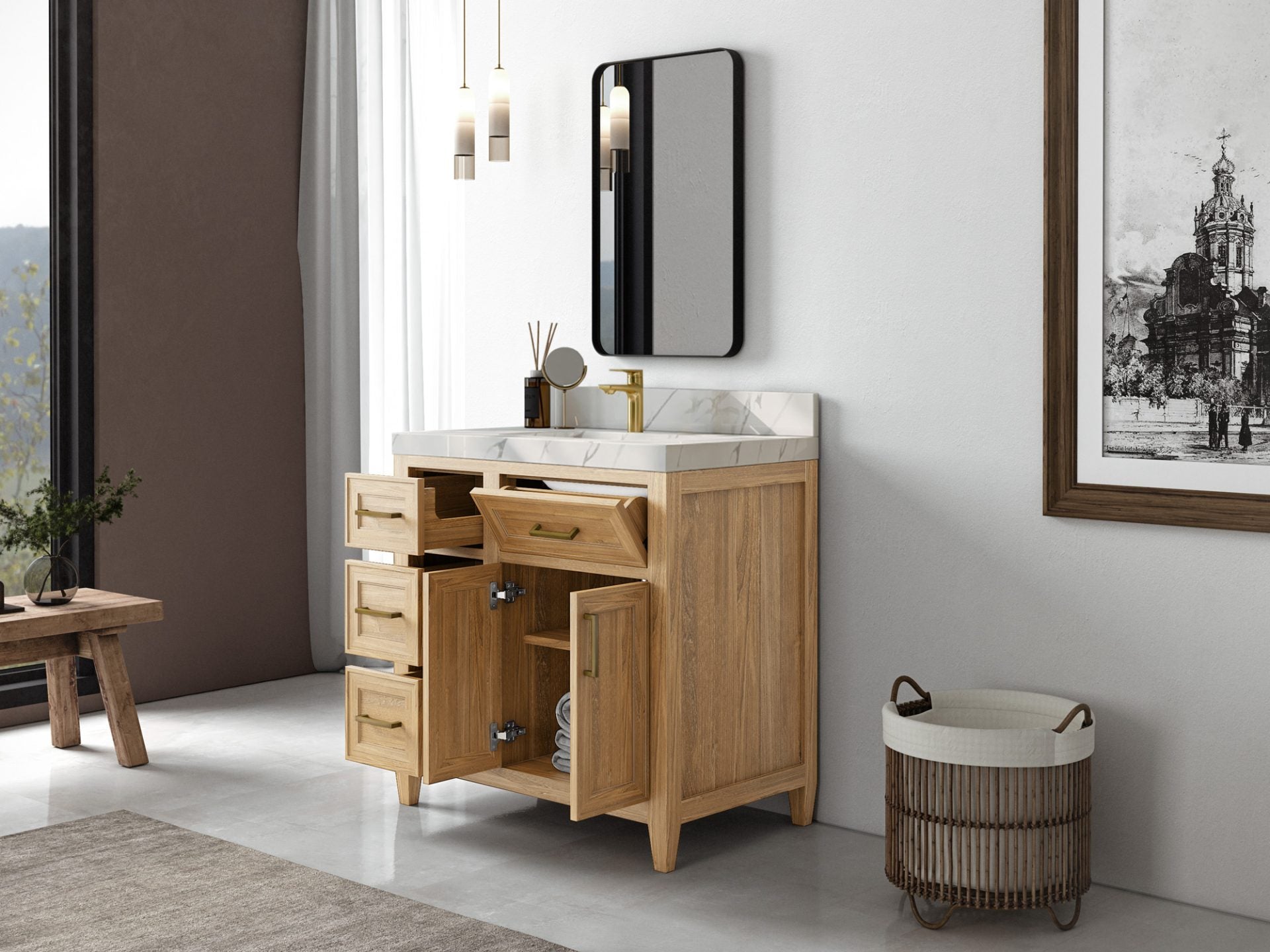 Santa Monica Teak Wood 36 in. W x 22 in. D Center Sink Bathroom Vanity