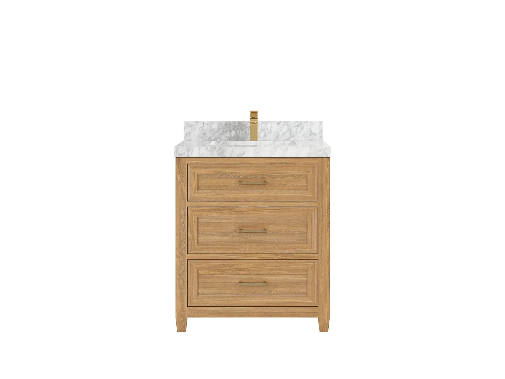Santa Monica Teak 30 in. W x 22 in. D Single Sink Bathroom Vanity in Light Natural with 2 in Carrara Marble Countertop