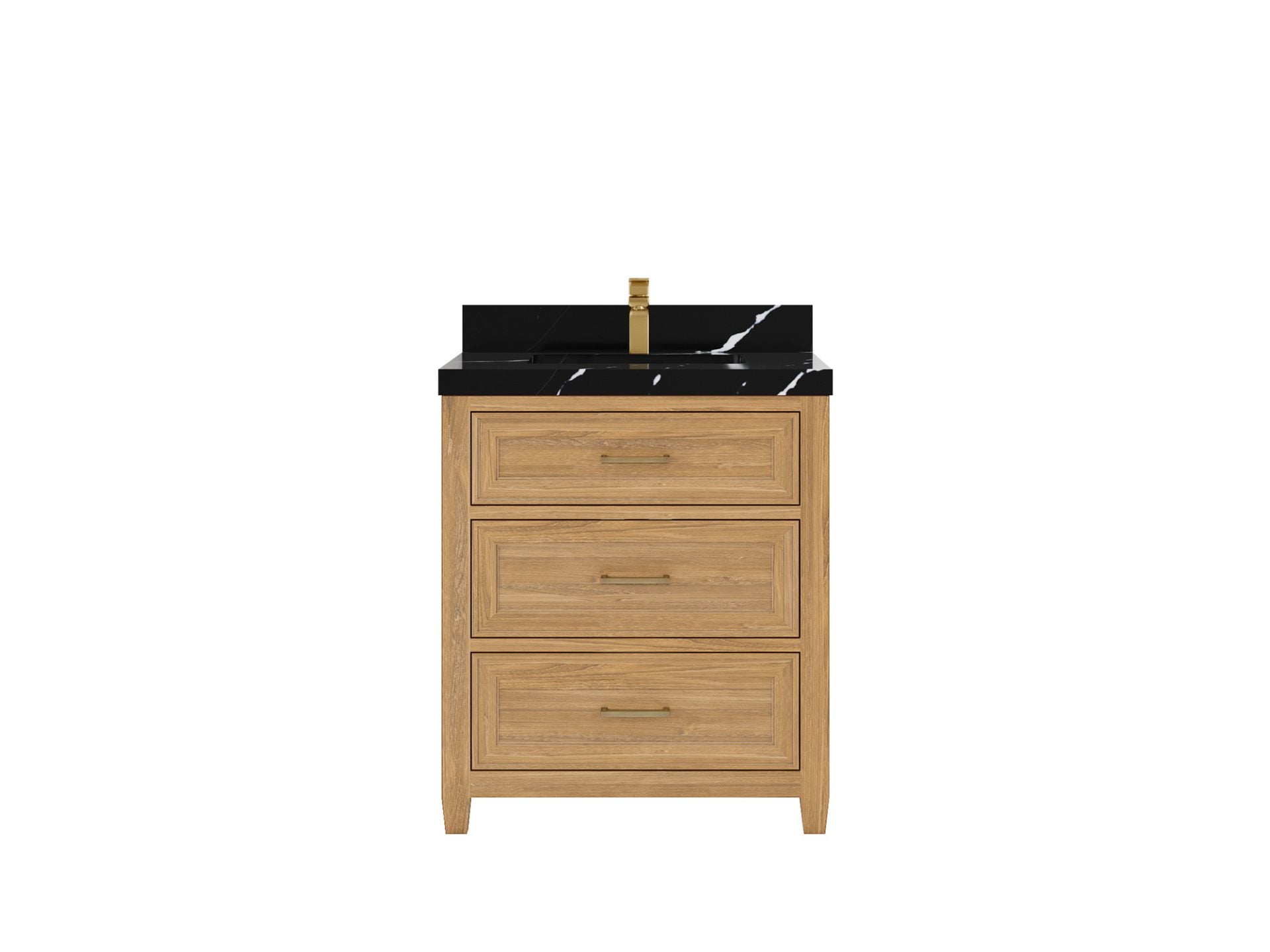 Santa Monica Teak 30 in. W x 22 in. D Single Sink Bathroom Vanity in Light Natural with 2 in Calacatta Black Quartz Countertop