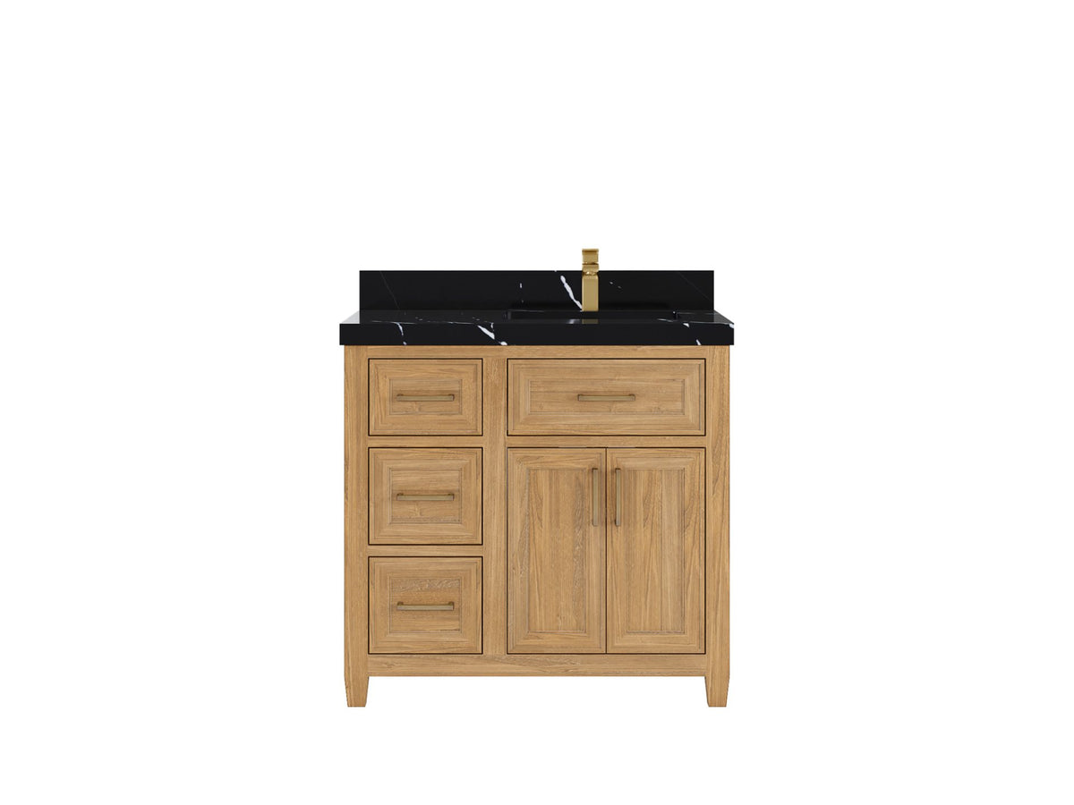 Santa Monica Teak Wood 36 in. W x 22 in. D Right Offset Sink Bathroom Vanity