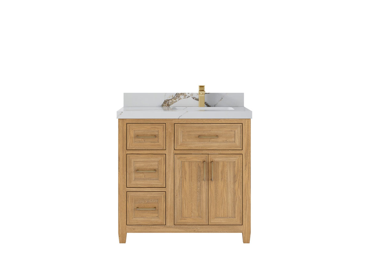 Santa Monica Teak Wood 36 in. W x 22 in. D Right Offset Sink Bathroom Vanity