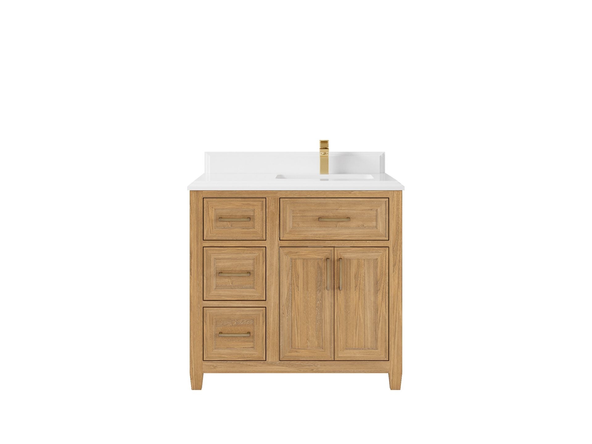 Santa Monica Teak Wood 36 in. W x 22 in. D Right Offset Sink Bathroom Vanity