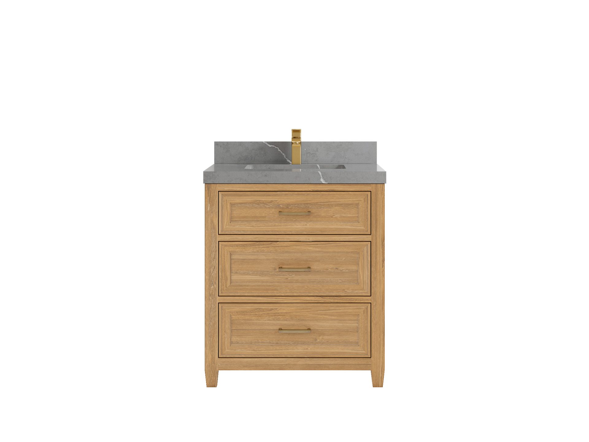 Santa Monica Teak 30 in. W x 22 in. D Single Sink Bathroom Vanity in Light Natural with 2 in Piatra Gray Quartz Countertop