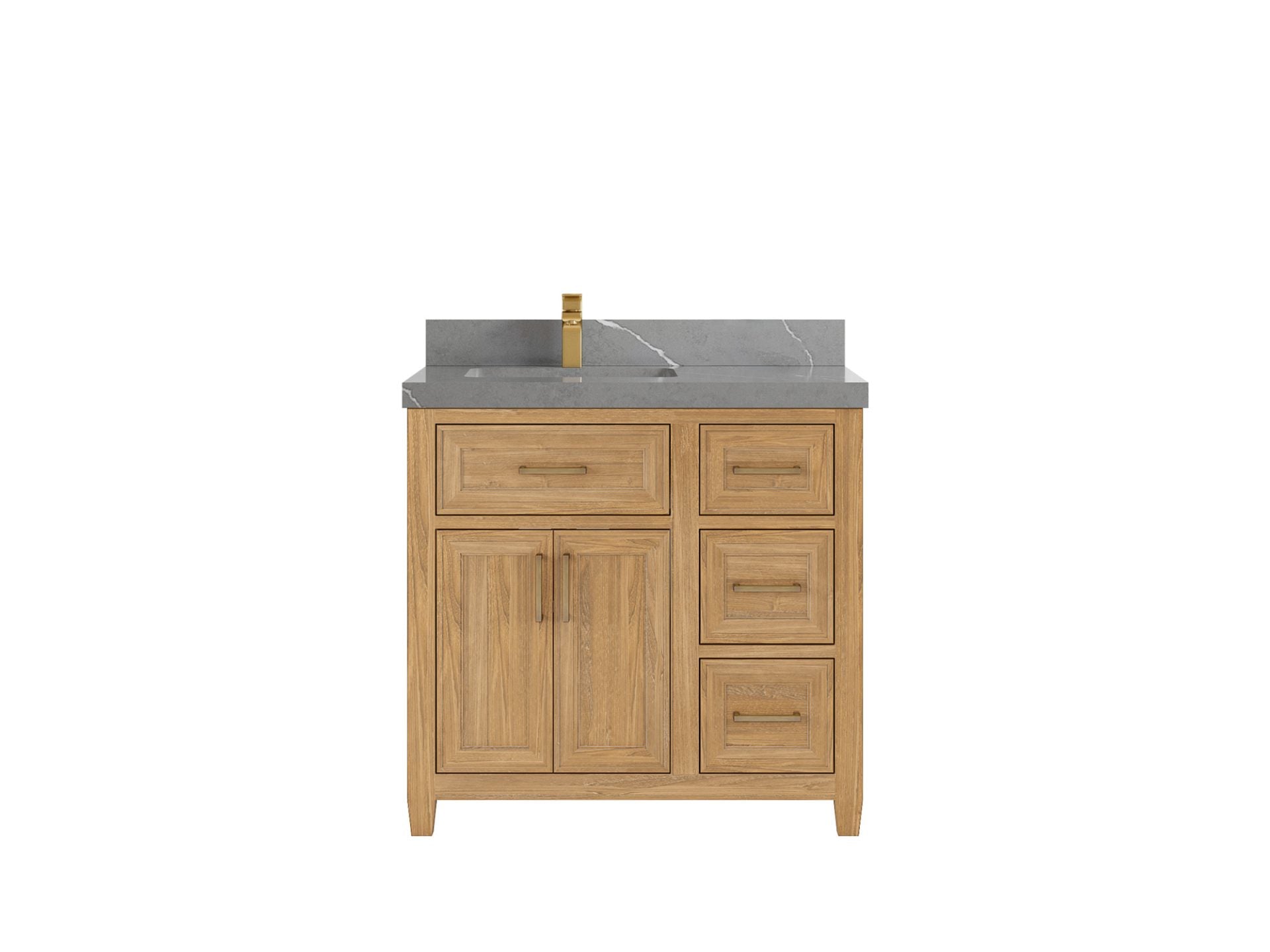 Santa Monica Teak Wood 36 in. W x 22 in. D Left Offset Sink Bathroom Vanity
