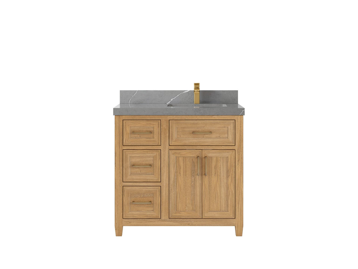 Santa Monica Teak Wood 36 in. W x 22 in. D Right Offset Sink Bathroom Vanity