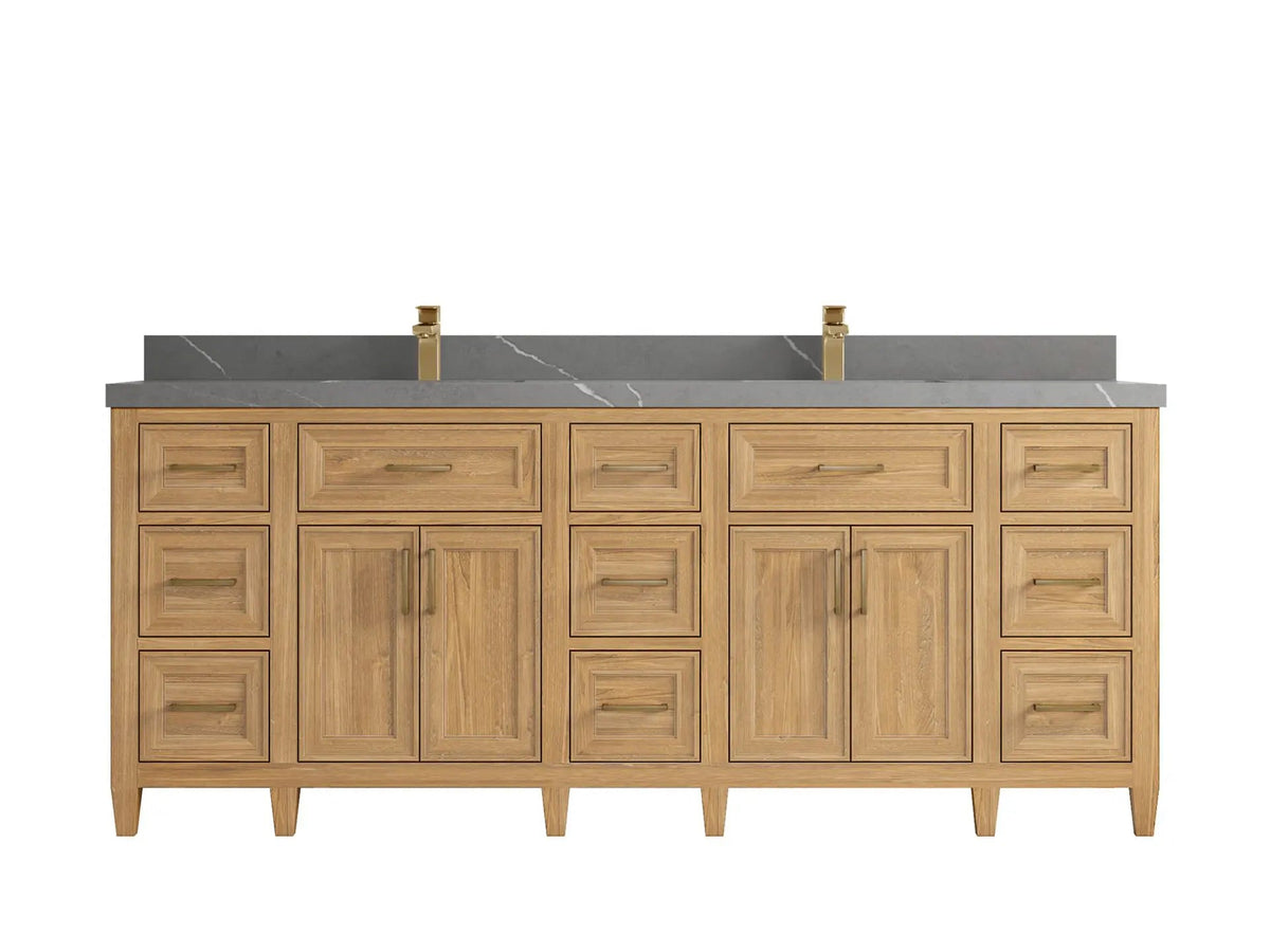 Santa Monica Teak Wood 84 in. W x 22 in. D Double Sink Bathroom Vanity