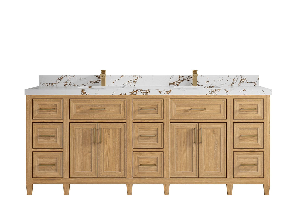 Santa Monica Teak Wood 84 in. W x 22 in. D Double Sink Bathroom Vanity