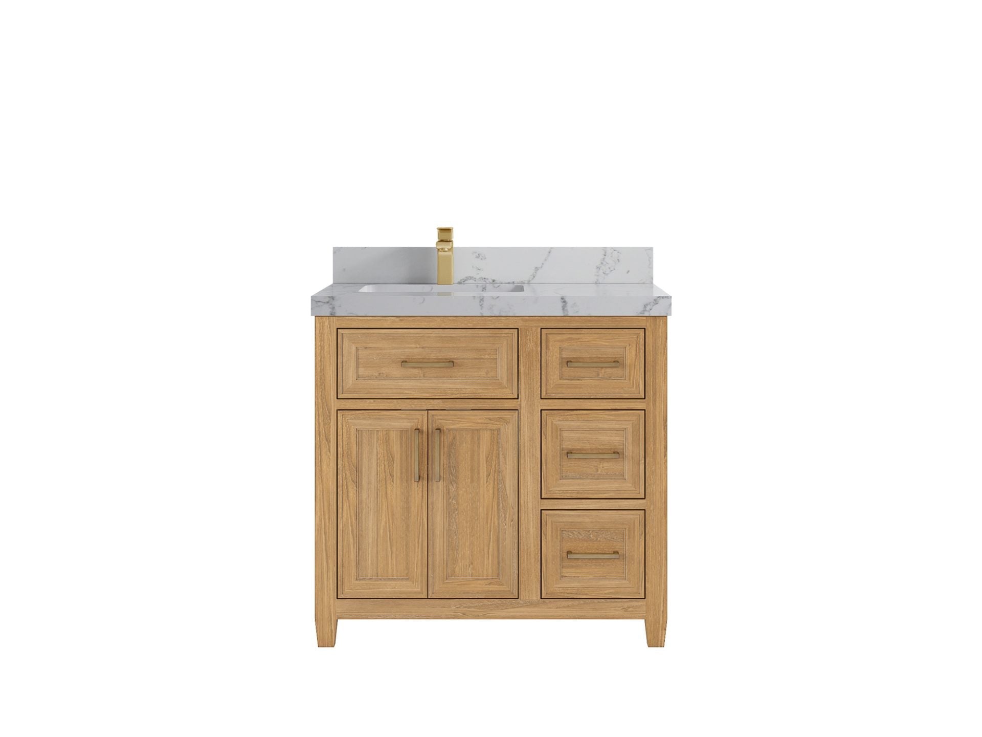 Santa Monica Teak Wood 36 in. W x 22 in. D Left Offset Sink Bathroom Vanity