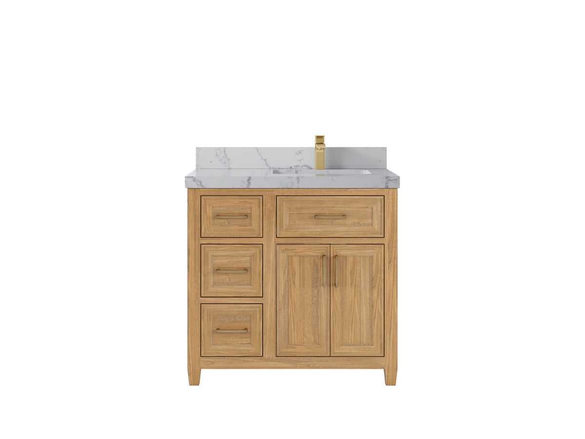 Santa Monica Teak Wood 36 in. W x 22 in. D Right Offset Sink Bathroom Vanity