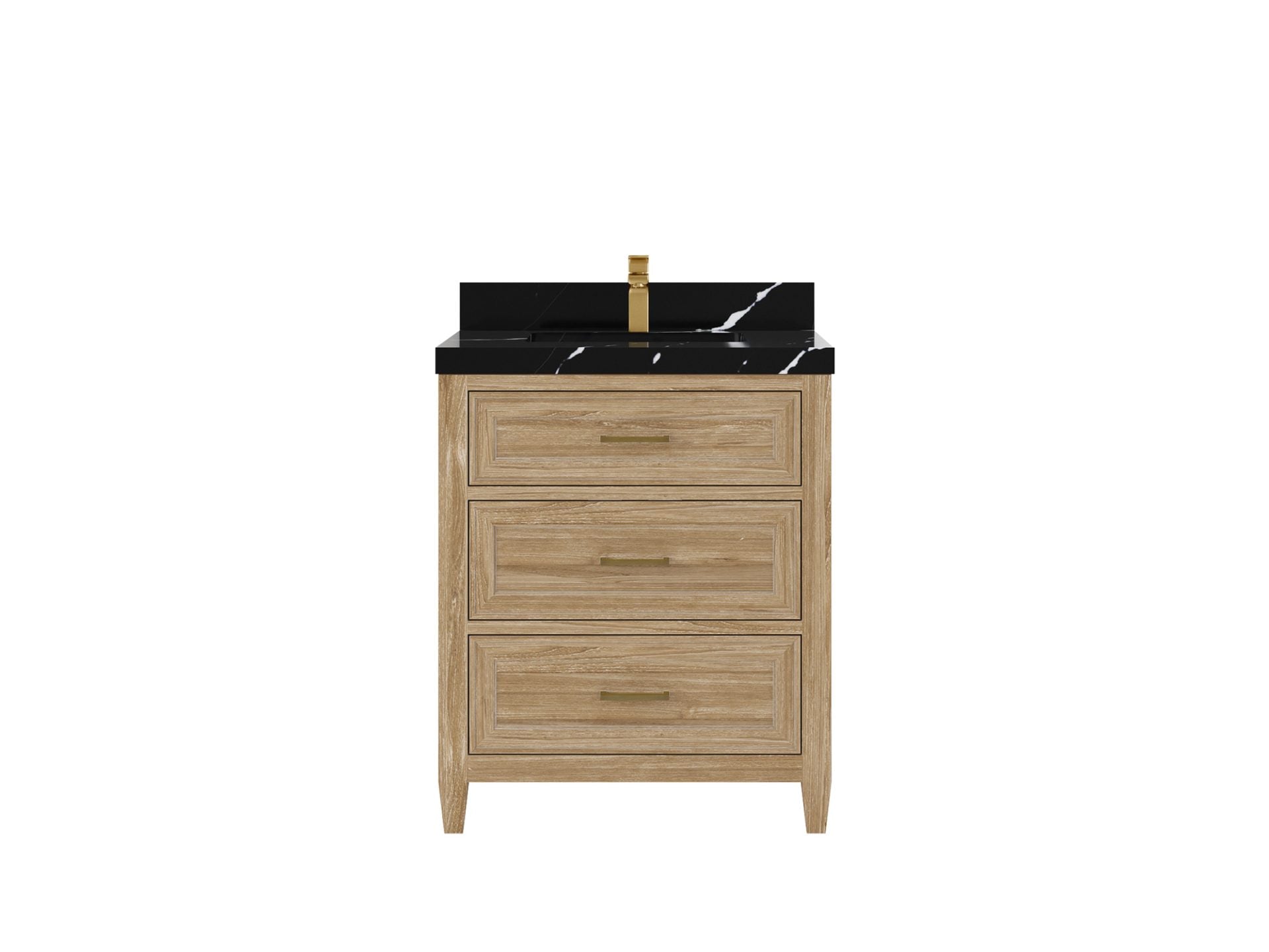 Santa Monica Teak 30 in. W x 22 in. D Single Sink Bathroom Vanity in Whitewashed with 2 in Calacatta Black Quartz Countertop