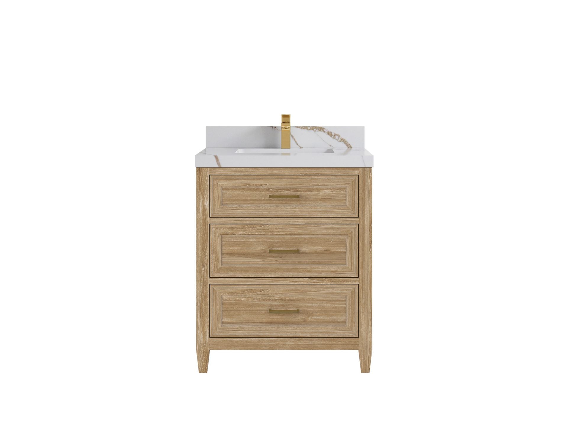 Santa Monica Teak 30 in. W x 22 in. D Single Sink Bathroom Vanity in Whitewashed with 2 in Calacatta Gold Quartz Countertop