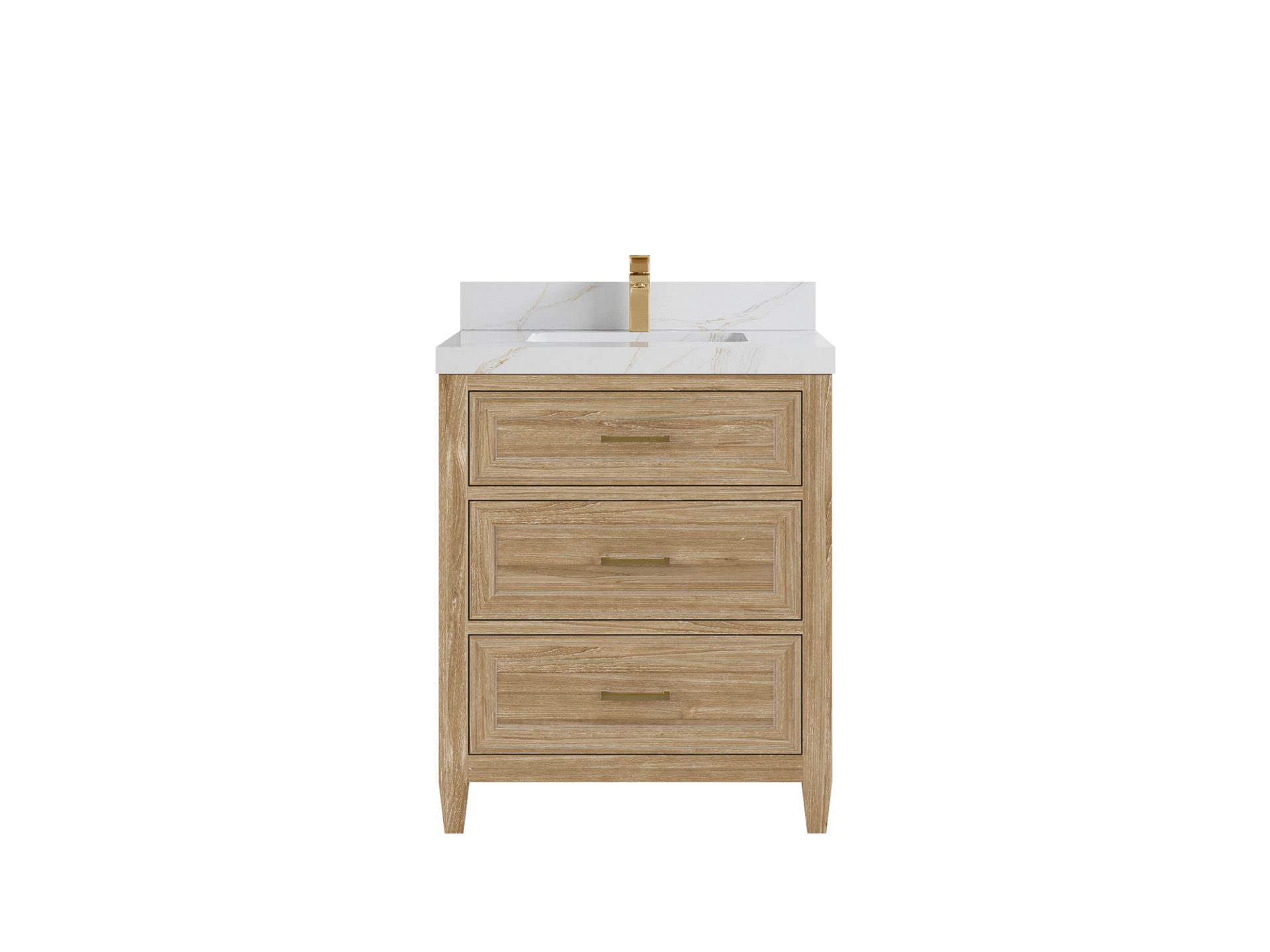 Santa Monica Teak 30 in. W x 22 in. D Single Sink Bathroom Vanity in Whitewashed with 2 in Calacatta Sienna Quartz Countertop