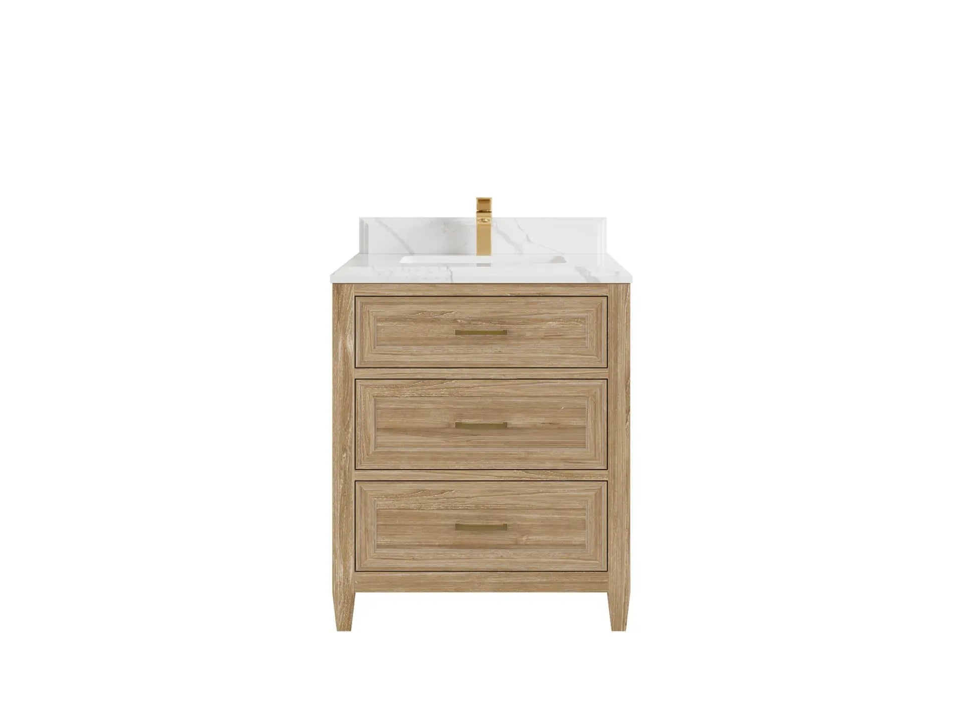Santa Monica Teak 30 in. W x 22 in. D Single Sink Bathroom Vanity in Whitewashed with 1.5 in Double Cove Edge Calacatta Laza Quartz Countertop