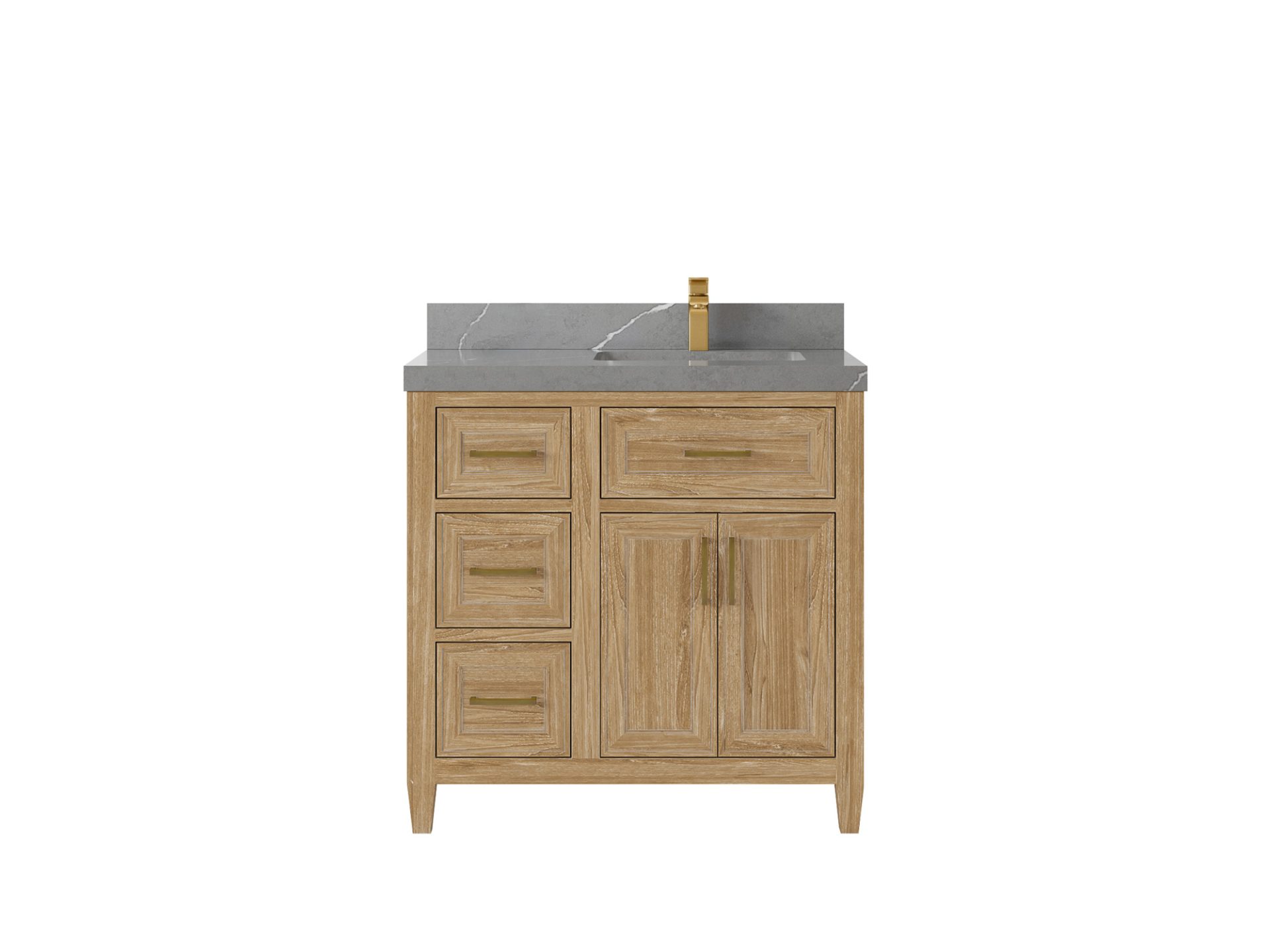 Santa Monica Teak Wood 36 in. W x 22 in. D Right Offset Sink Bathroom Vanity